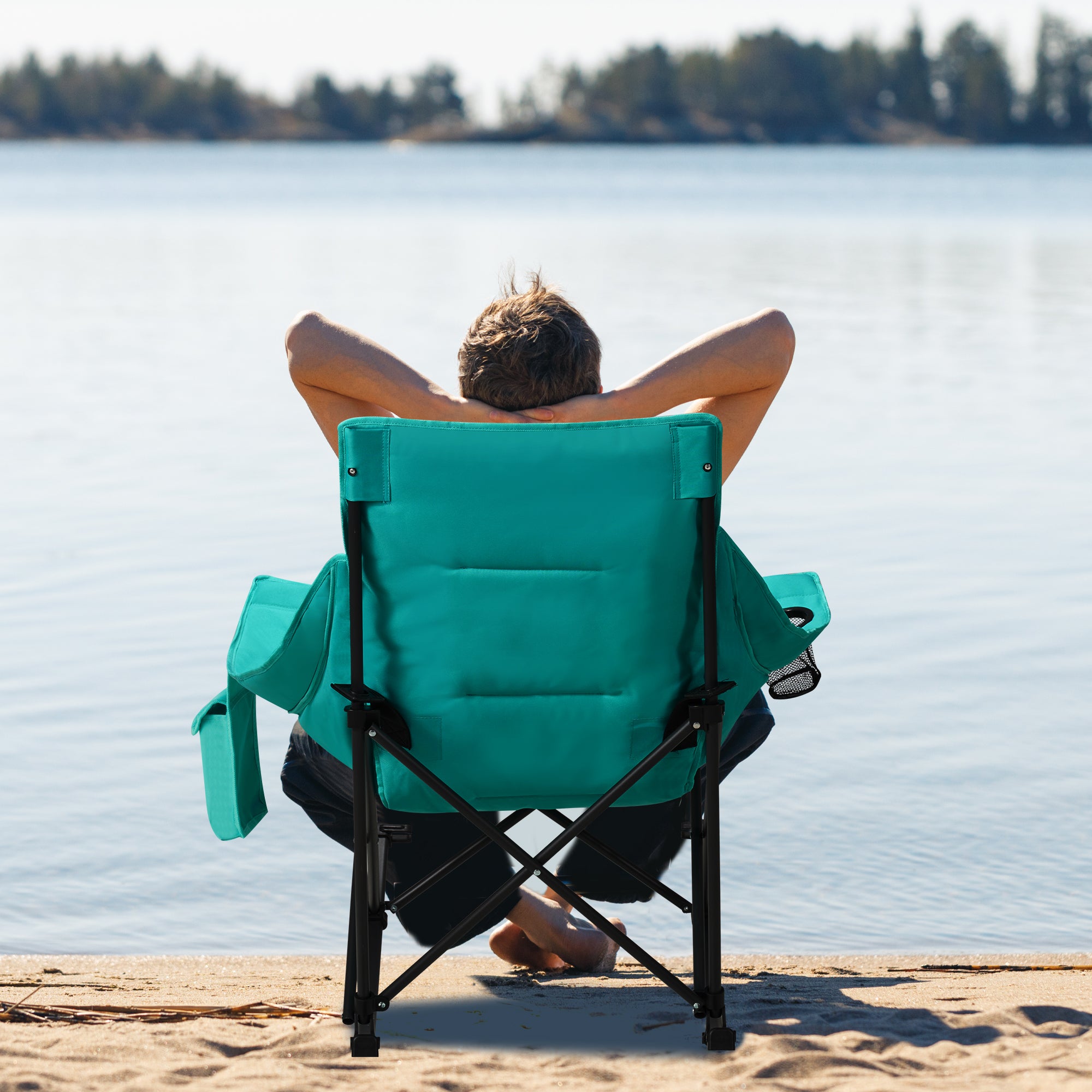 Oversized Rocking Camping Chair with Headrest & Cup Holder - 400lbs Capacity, 600D Oxford Fabric