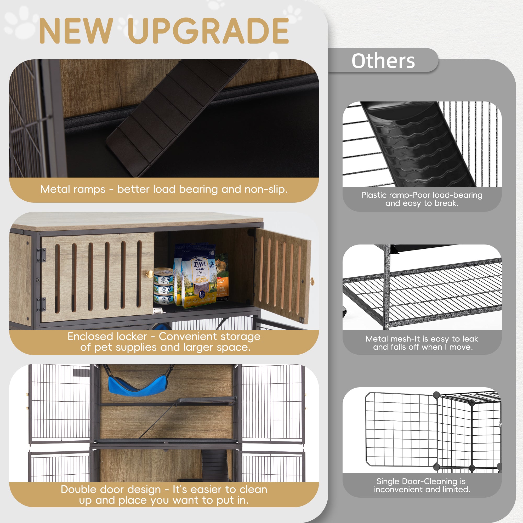 60"H Metal Large Ferret Cage with Removable Ramps, Double Door