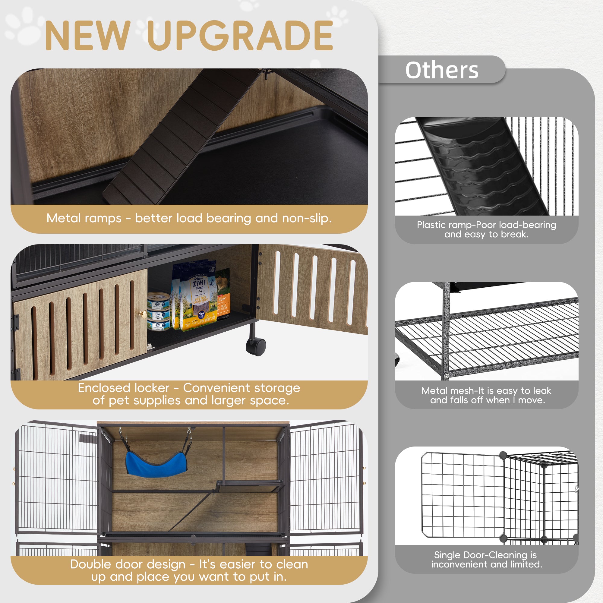 60"H Metal Large Ferret Cage with Removable Ramps, Double Door