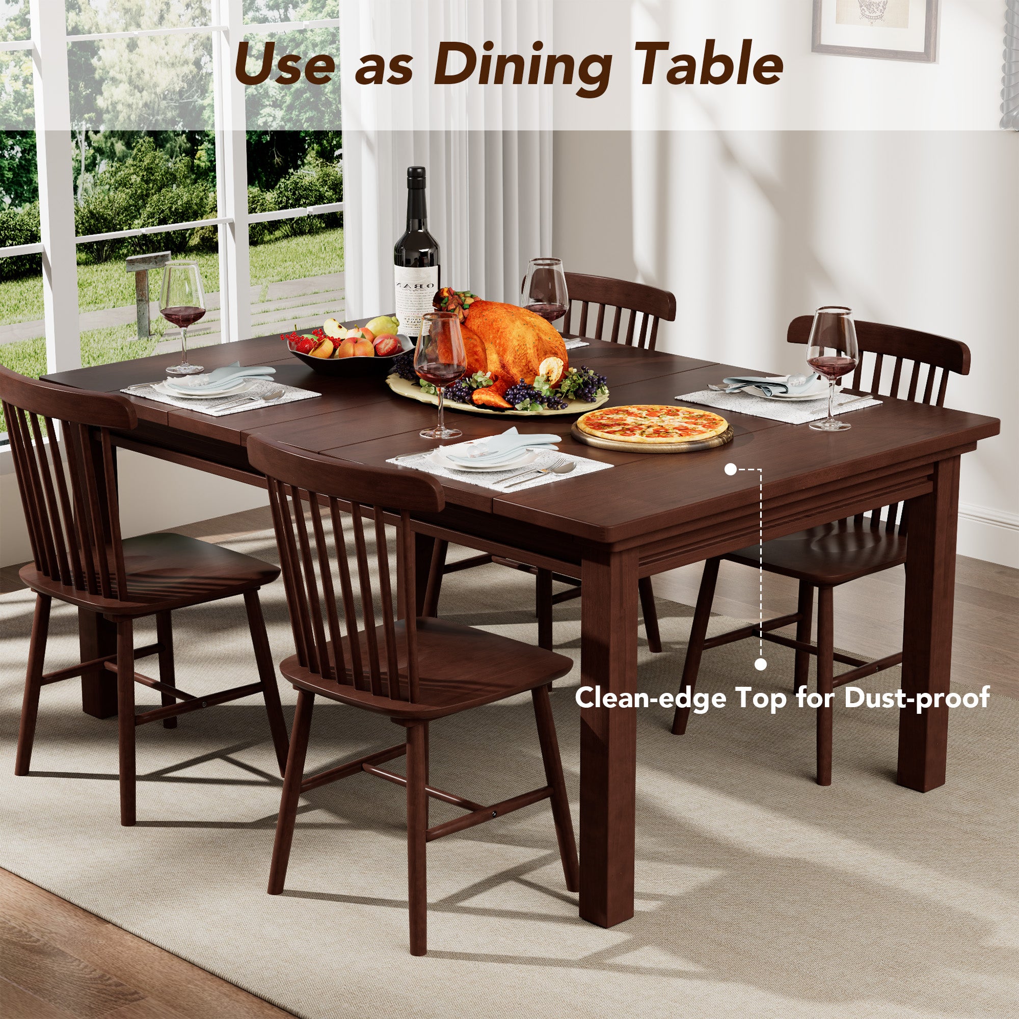 Convertible Board Game Table for 4-6 Players, Spacious Gaming Space with Table Top, Non-Slip Play Mat, Cup Holder & Game Tray, Dining Table for DND, Poker Card, Family Dinner