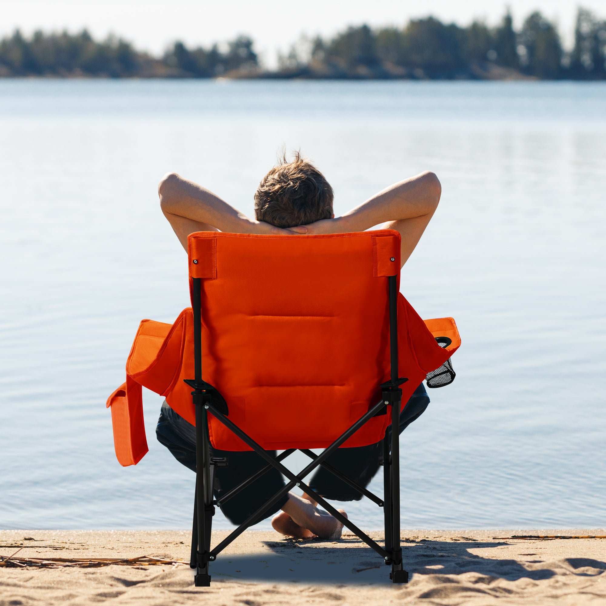 Oversized Rocking Camping Chair with Headrest & Cup Holder - 400lbs Capacity, 600D Oxford Fabric