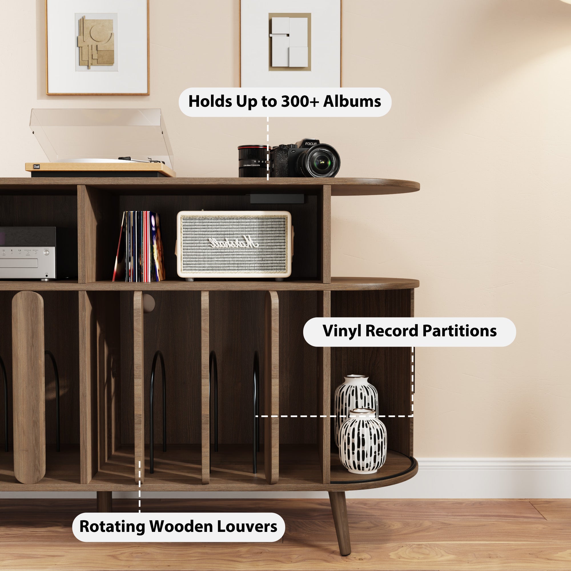Record Player Stand with Vinyl Storage, Record Player Table