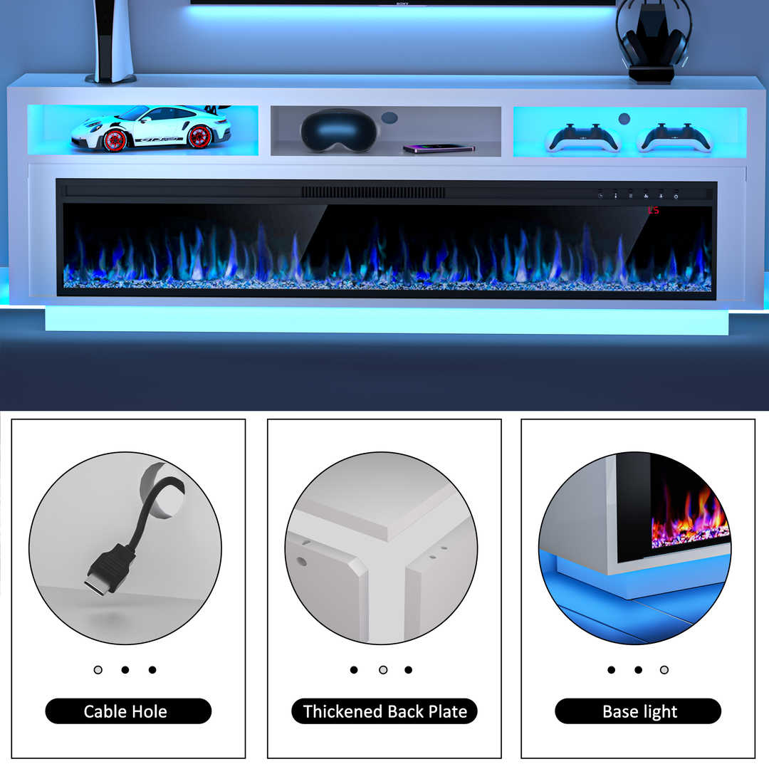 Fireplace TV Stand with LED Lights and Storage Cabinet