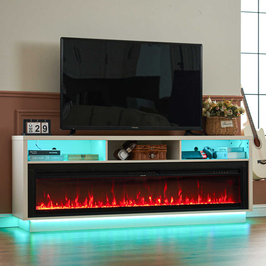 Fireplace TV Stand with LED Lights and Storage Cabinet