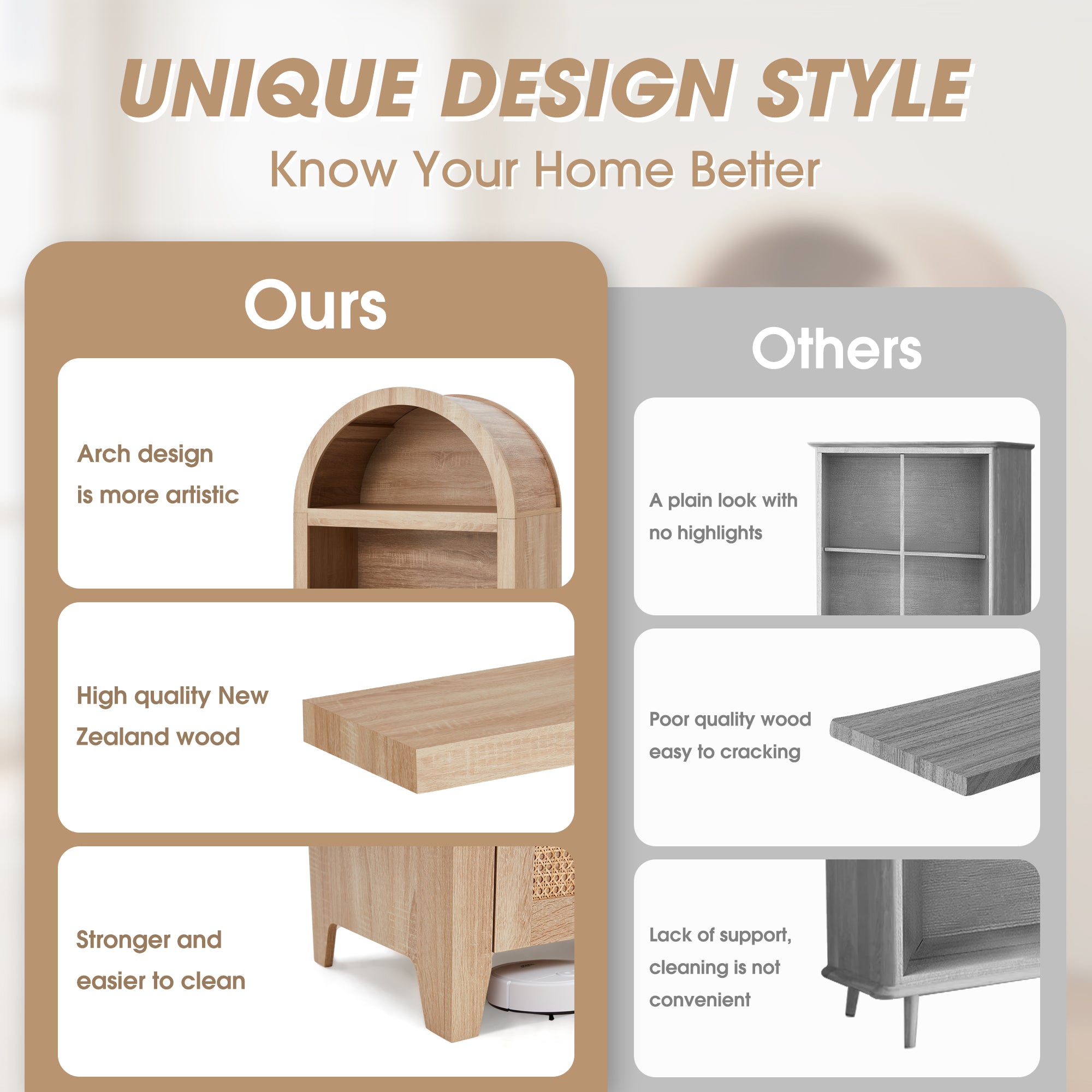 72" Arched Cabinet with Woven Rattan Door and Adjustable Shelves. A Versatile Storage Piece for Kitchen or Living Room