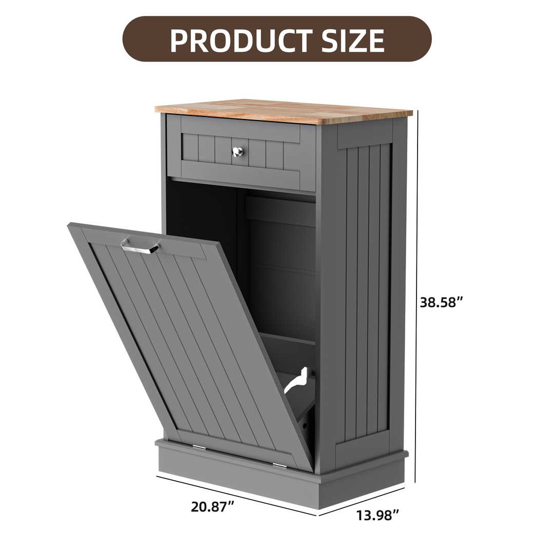 Single Tilt Out Trash Cabinet for 13 Gallon Waste Bin, Free Standing Kitchen Trash Can Cabinet with Drawers