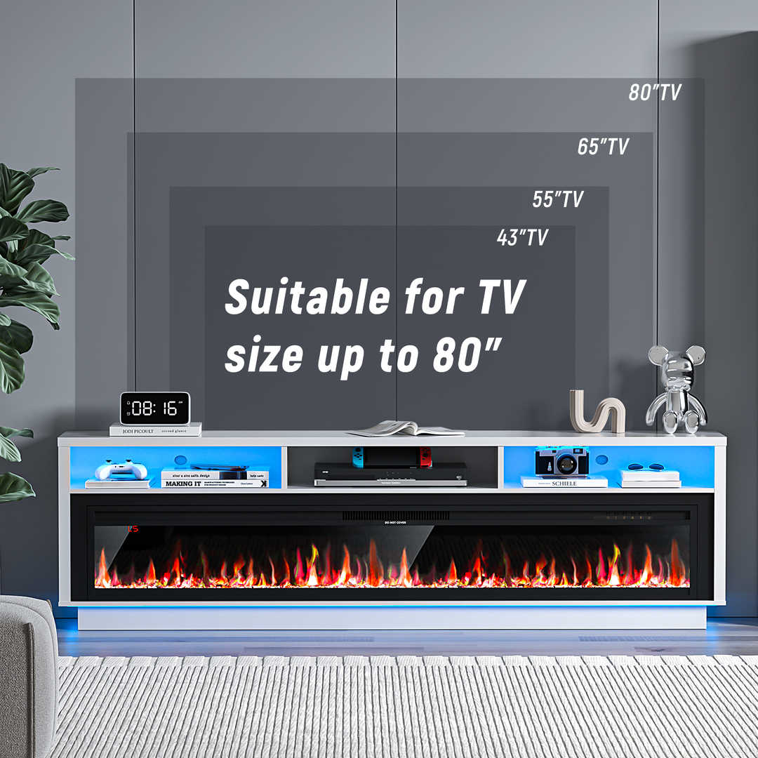Fireplace TV Stand with LED Lights and Storage Cabinet