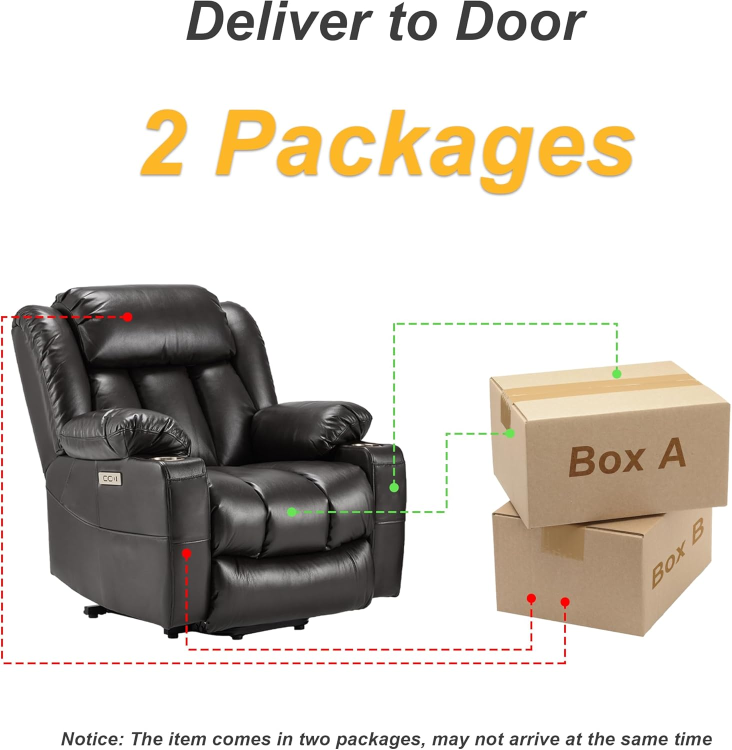 Power Lift Recliner Leather Chair Sofa with Massage & Heat, Lazy Boy Chair with Cup Holders, USB & Type-C Ports, Remote Control