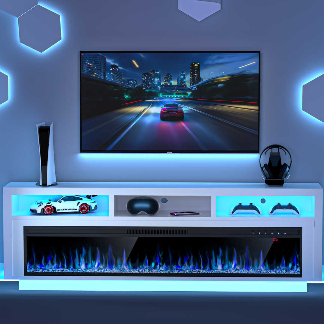 Fireplace TV Stand with LED Lights and Storage Cabinet