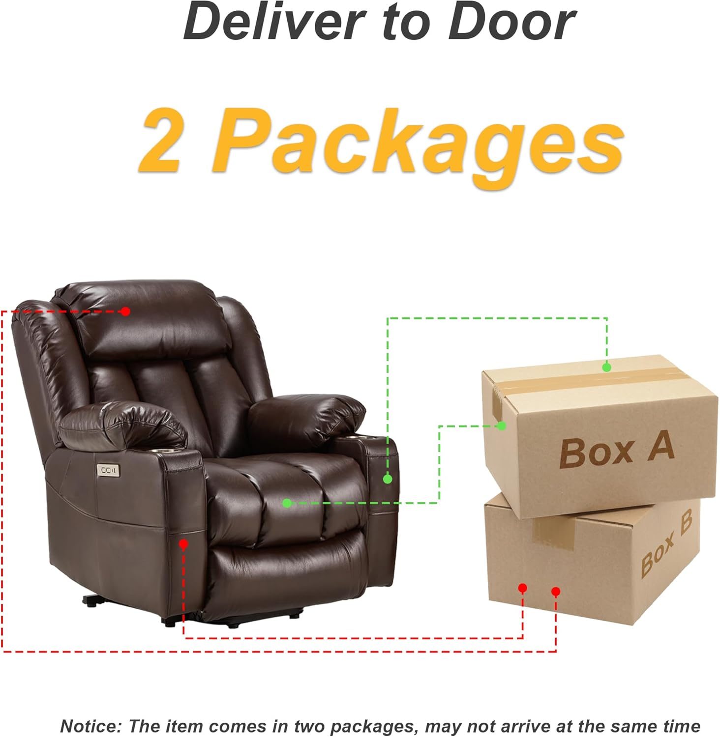 Power Lift Recliner Leather Chair Sofa with Massage & Heat, Lazy Boy Chair with Cup Holders, USB & Type-C Ports, Remote Control