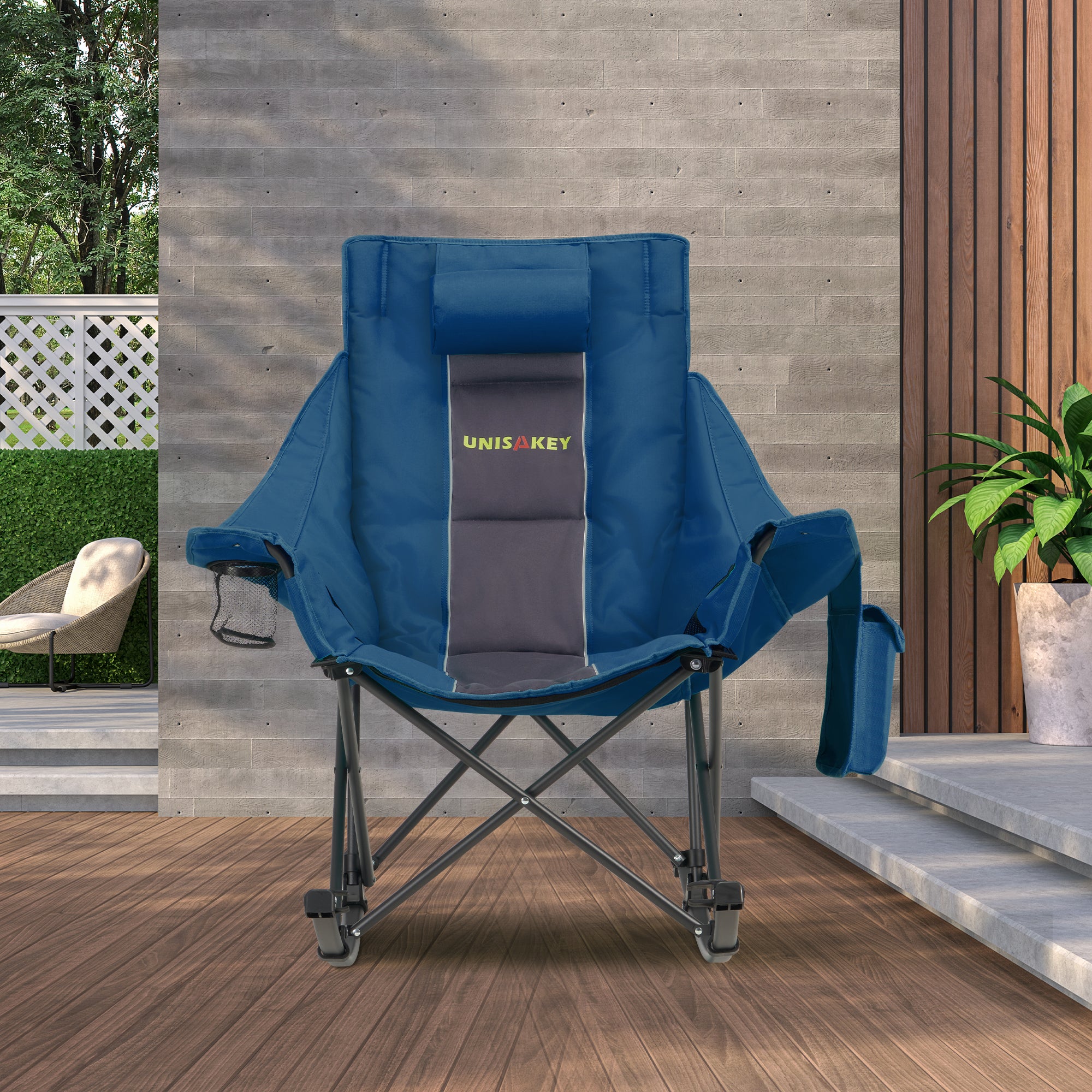 Oversized Rocking Camping Chair with Headrest & Cup Holder - 400lbs Capacity, 600D Oxford Fabric