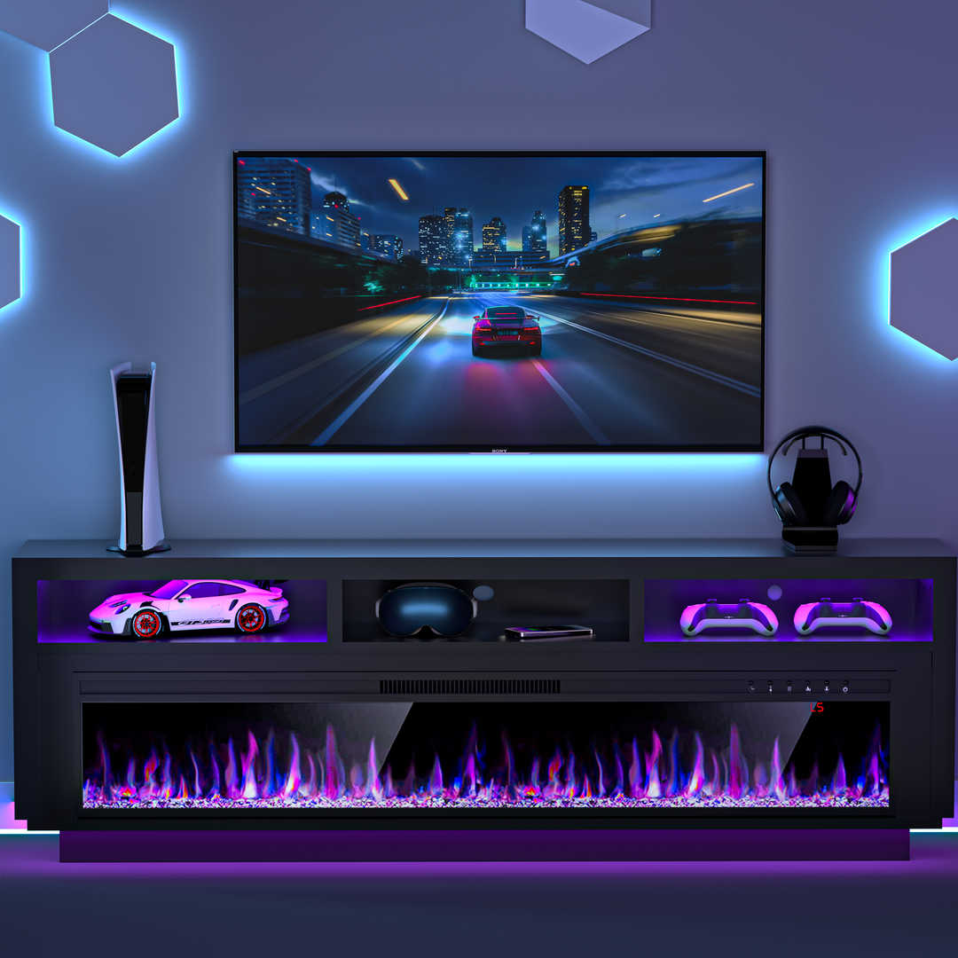 Fireplace TV Stand with LED Lights and Storage Cabinet