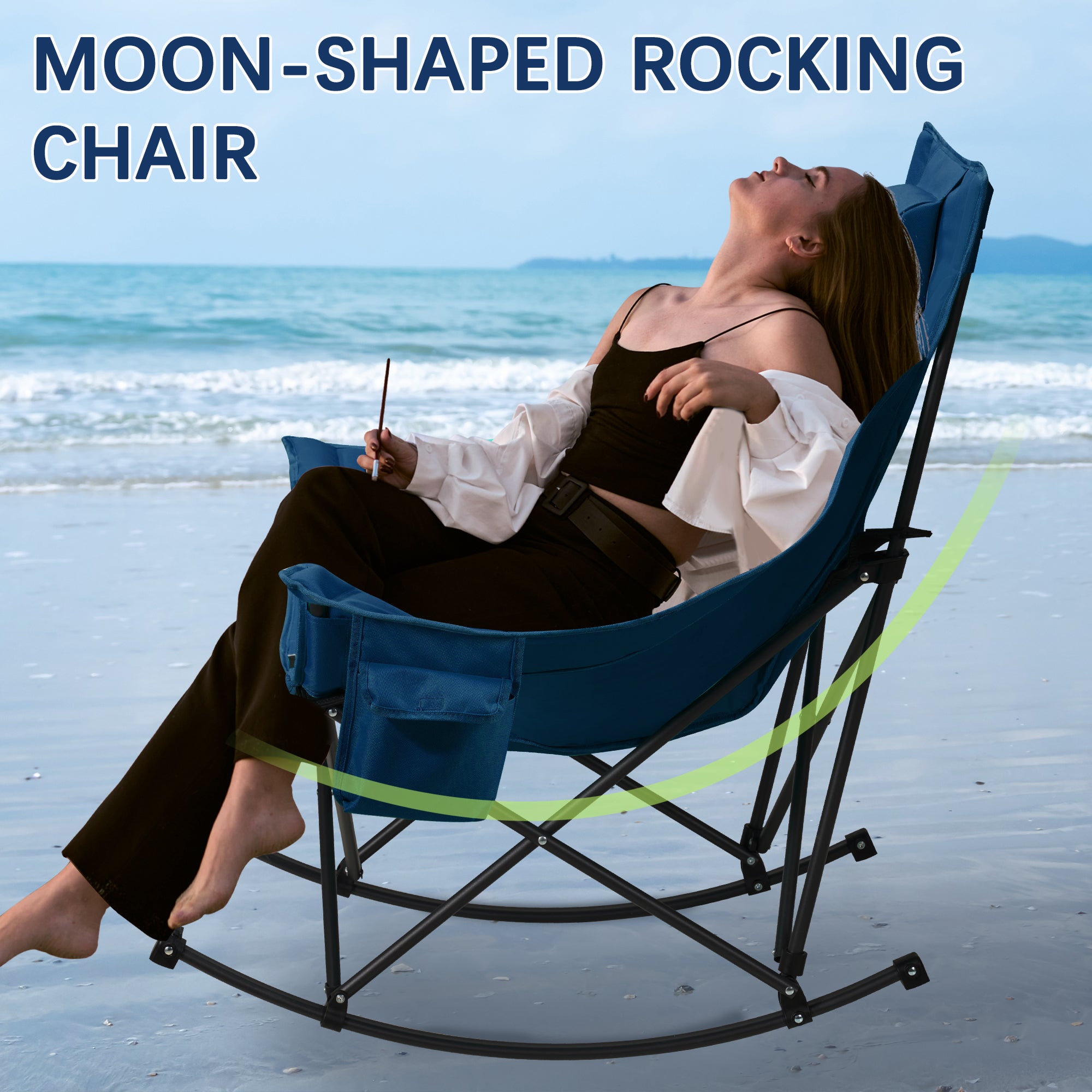 Oversized Rocking Camping Chair with Headrest & Cup Holder - 400lbs Capacity, 600D Oxford Fabric