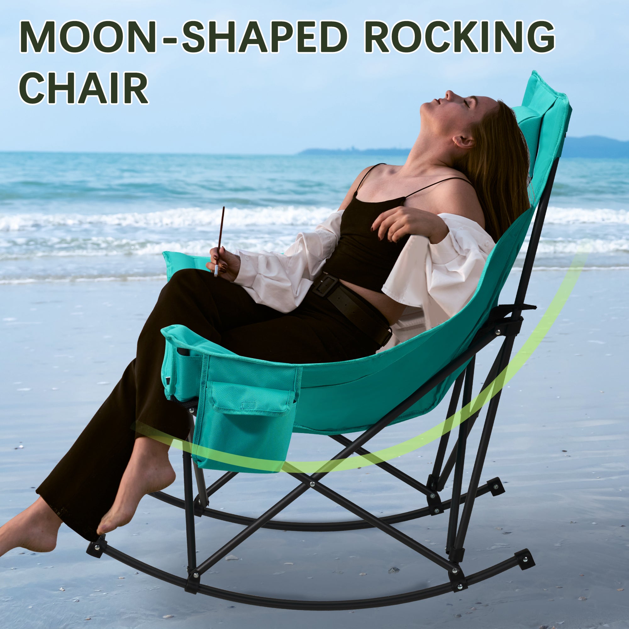 Oversized Rocking Camping Chair with Headrest & Cup Holder - 400lbs Capacity, 600D Oxford Fabric