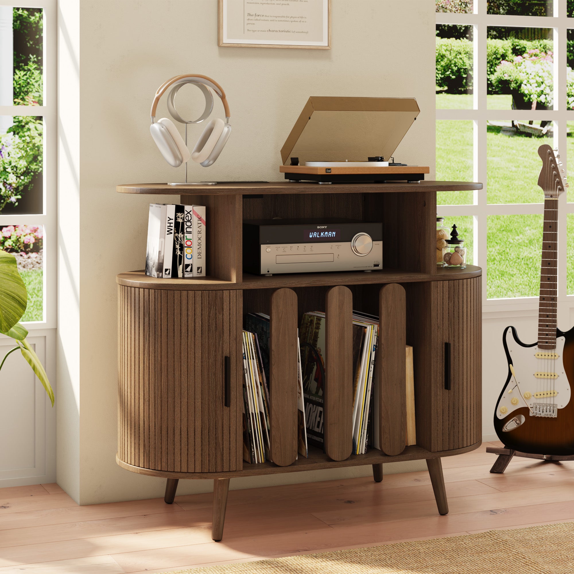 Record Player Stand with Vinyl Storage, Record Player Table