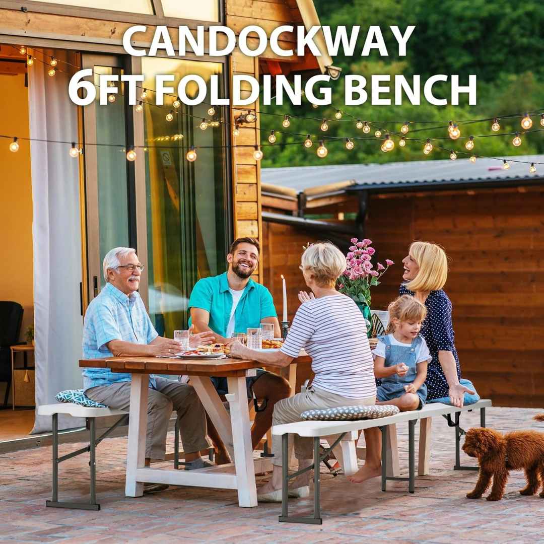 2 Pack 6ft Plastic Folding Bench with Carrying Handle