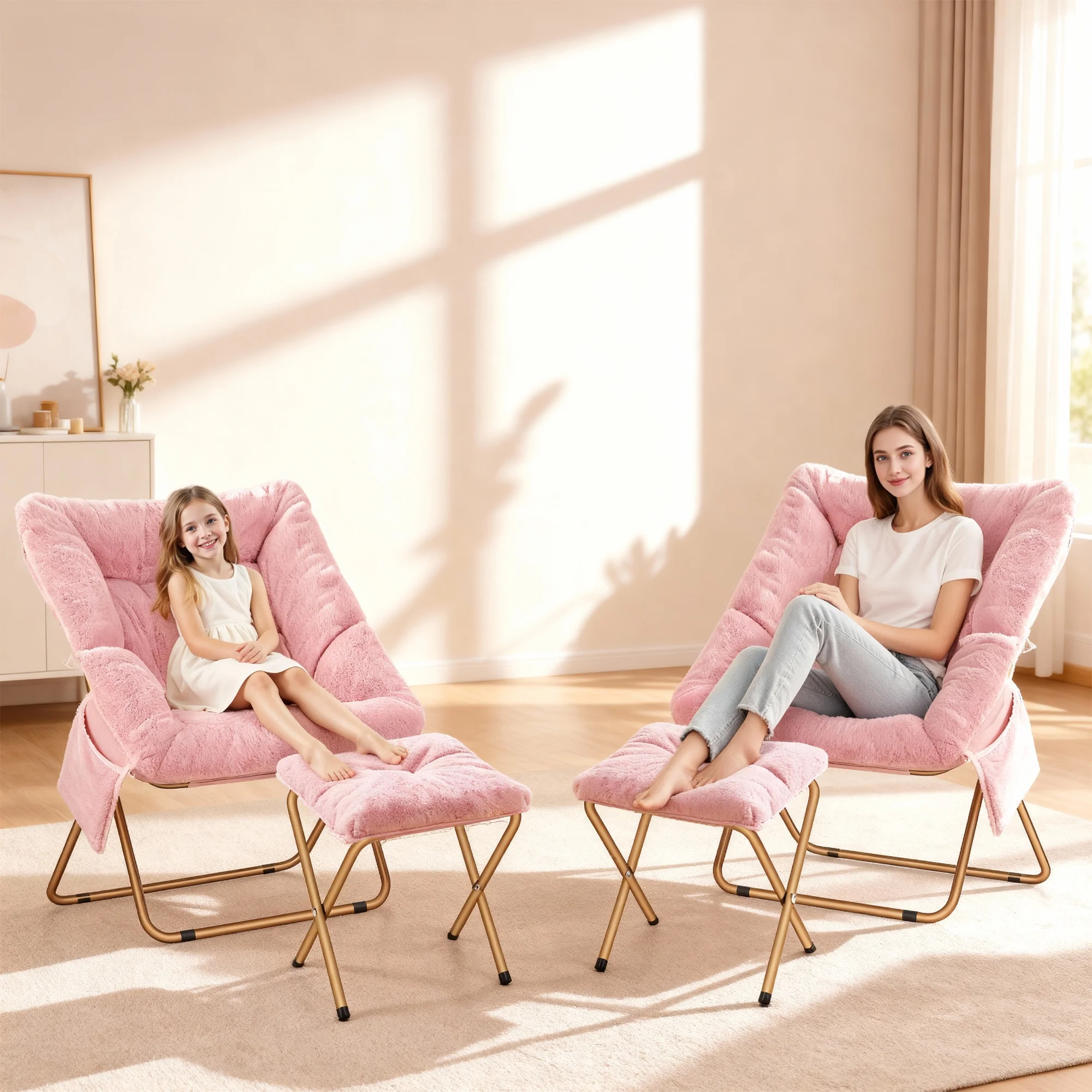 Comfy Saucer Chair, Foldable Living Room Chairs, Soft Faux Fur Lounge Chair for Bedroom, Reading Chairs for Adults,Teens, X-Large