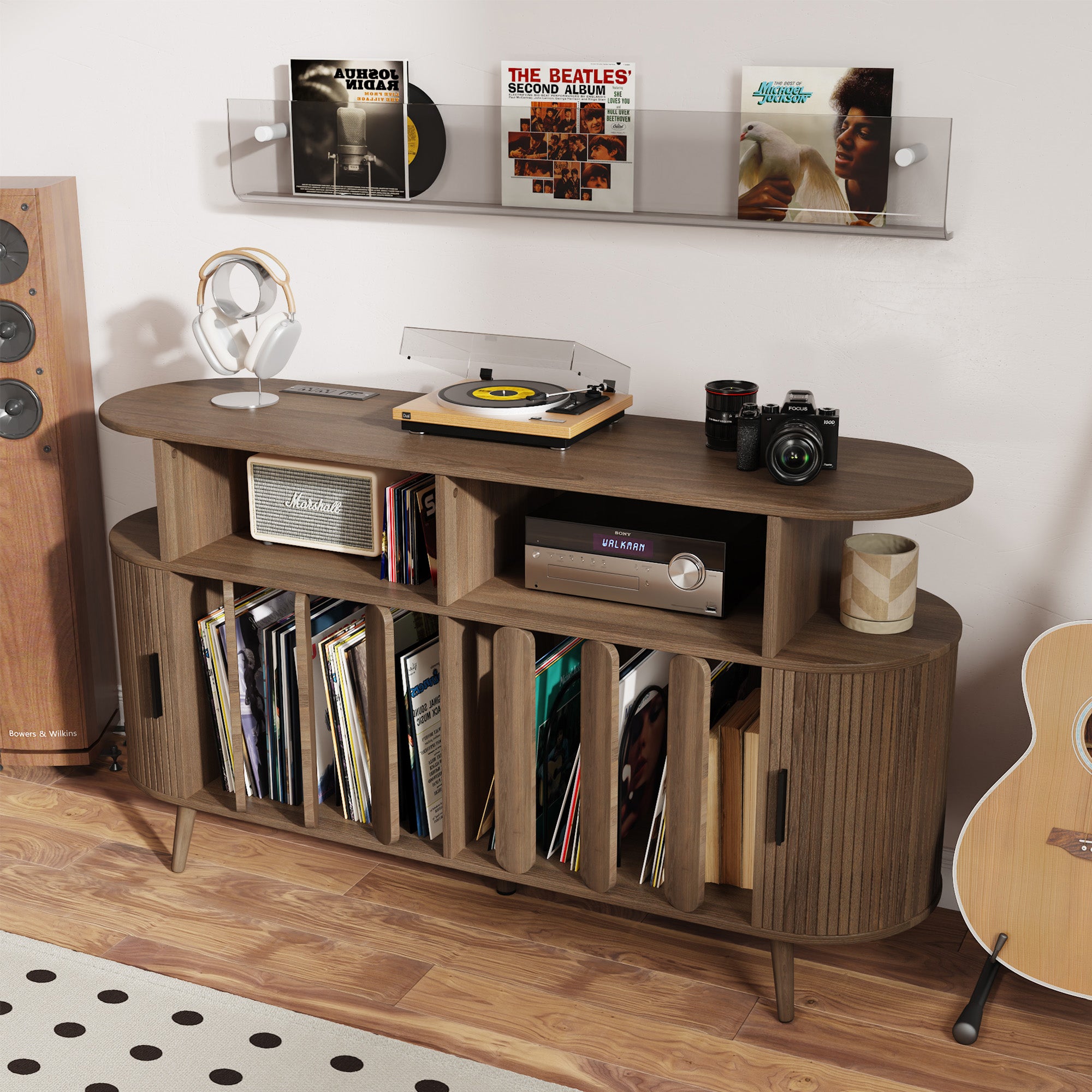 Record Player Stand with Vinyl Storage, Record Player Table