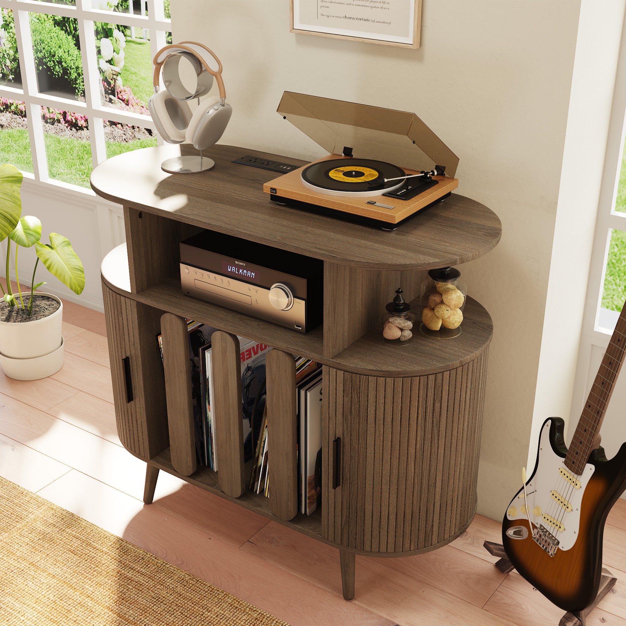 Record Player Stand with Vinyl Storage, Record Player Table