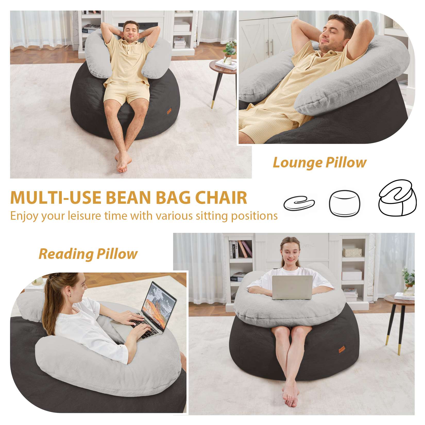 Bean Bag Chair with U-Shaped Pillow