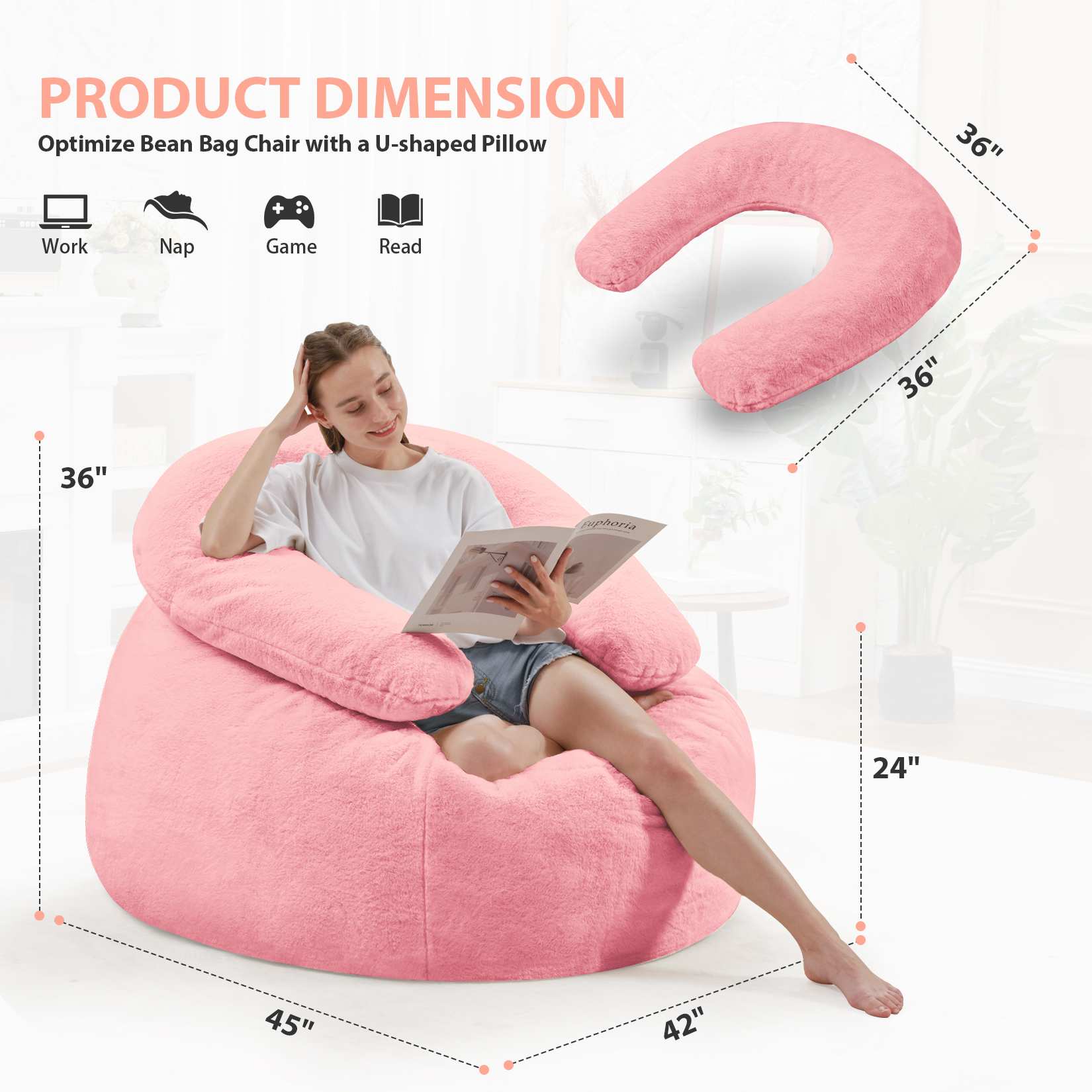 Bean Bag Chair with U-Shaped Pillow