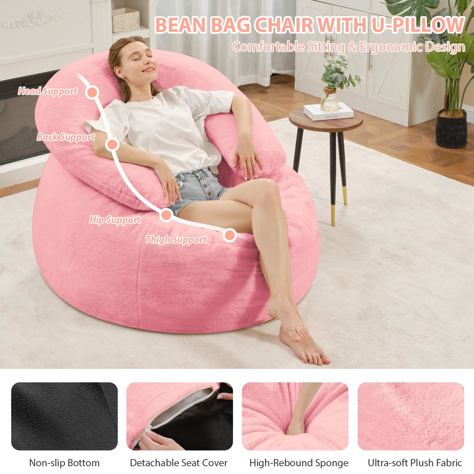 Bean Bag Chair with U-Shaped Pillow
