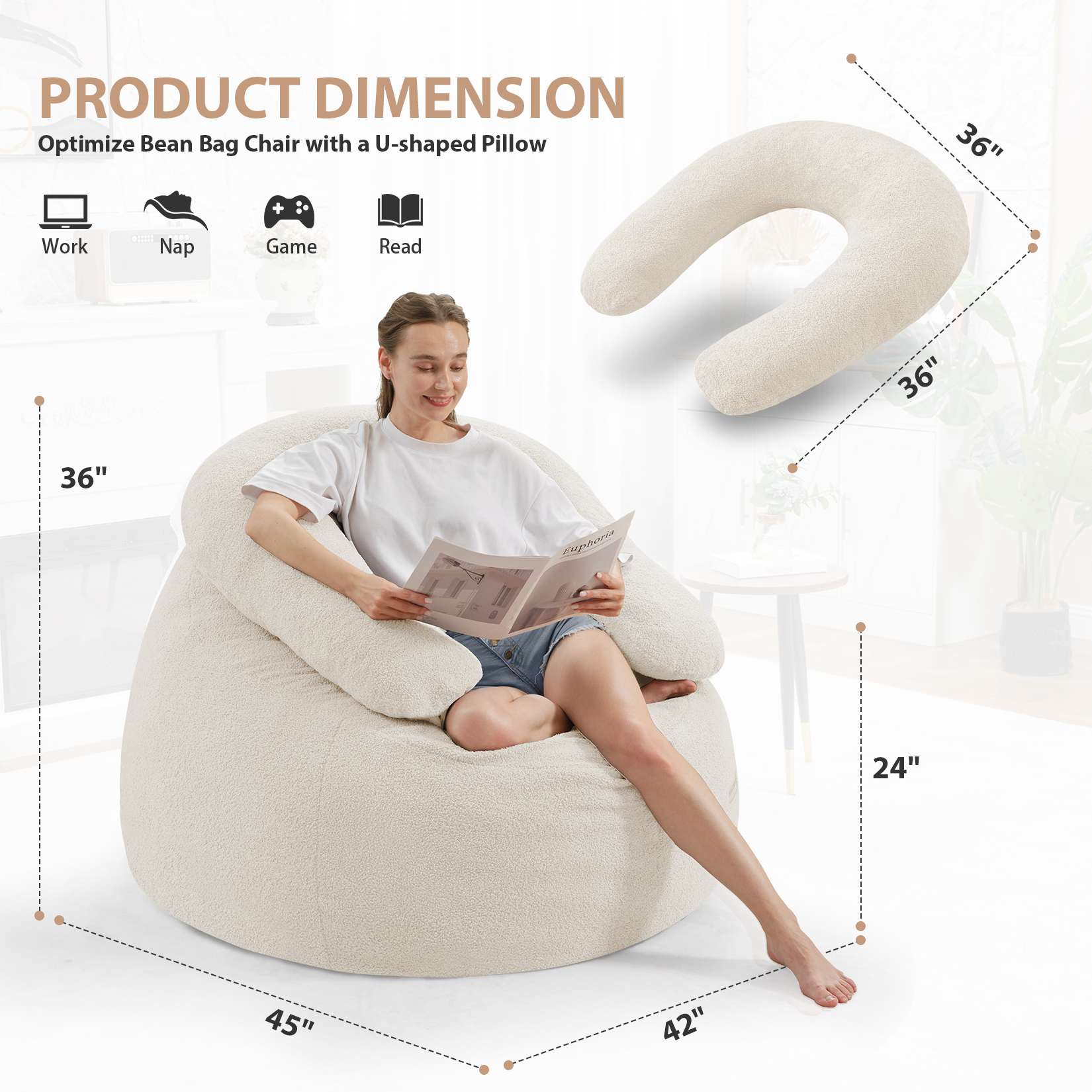 Bean Bag Chair with U-Shaped Pillow