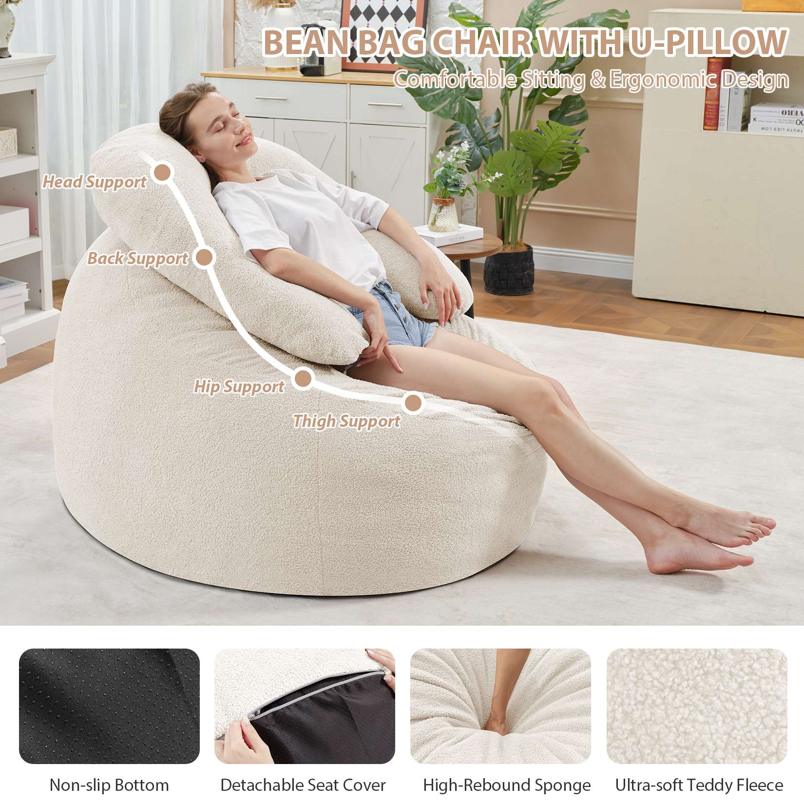 Bean Bag Chair with U-Shaped Pillow