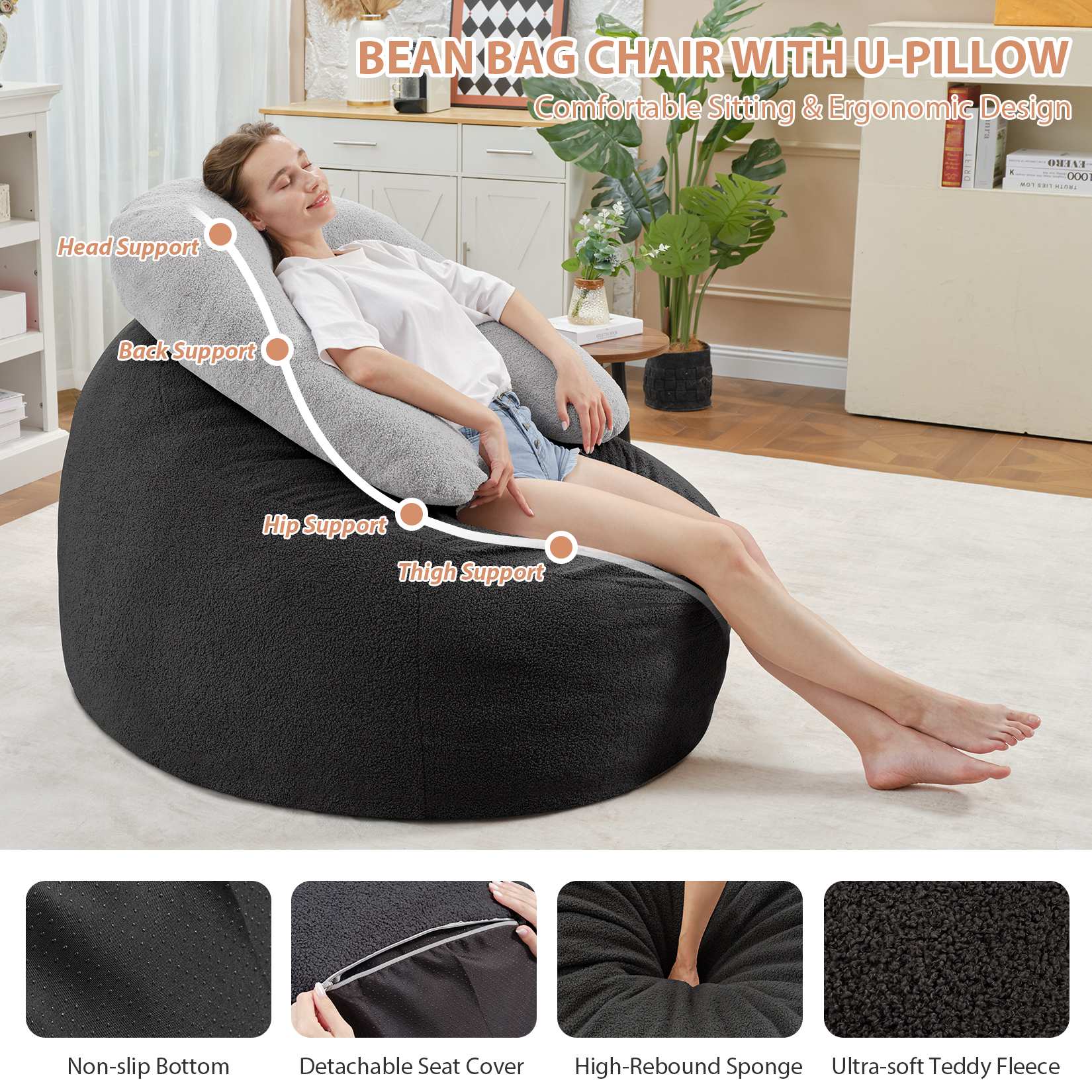 Bean Bag Chair with U-Shaped Pillow