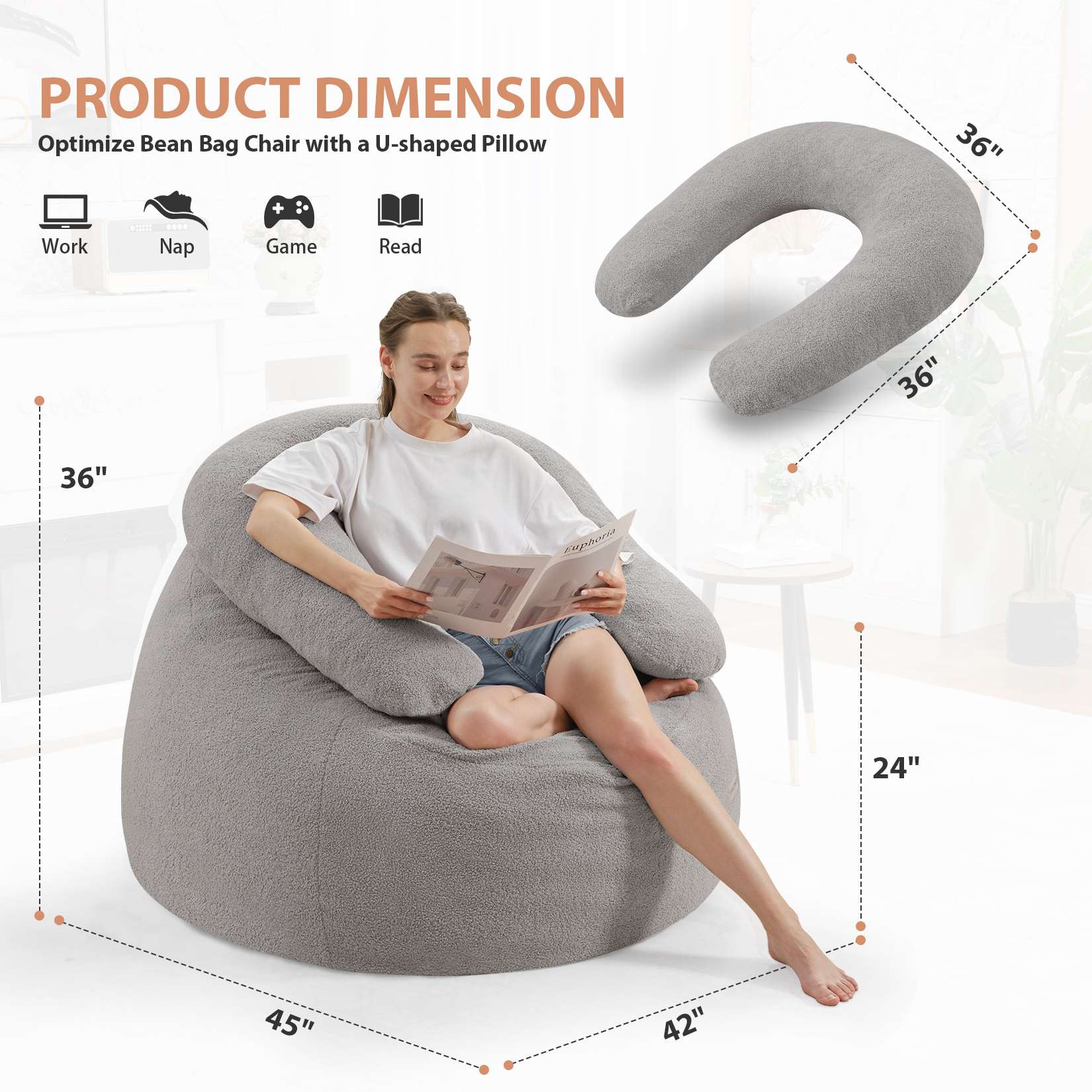 Bean Bag Chair with U-Shaped Pillow