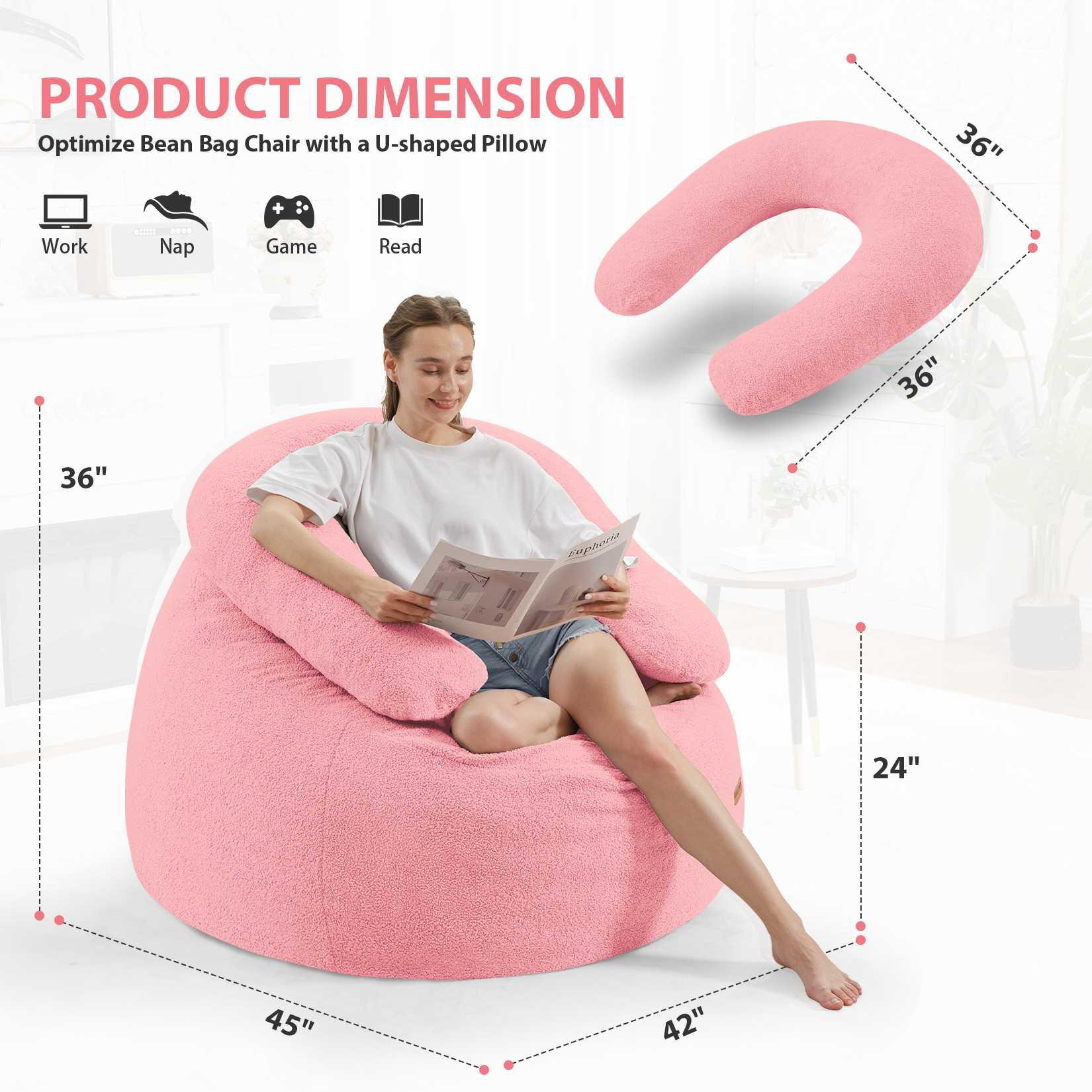 Bean Bag Chair with U-Shaped Pillow