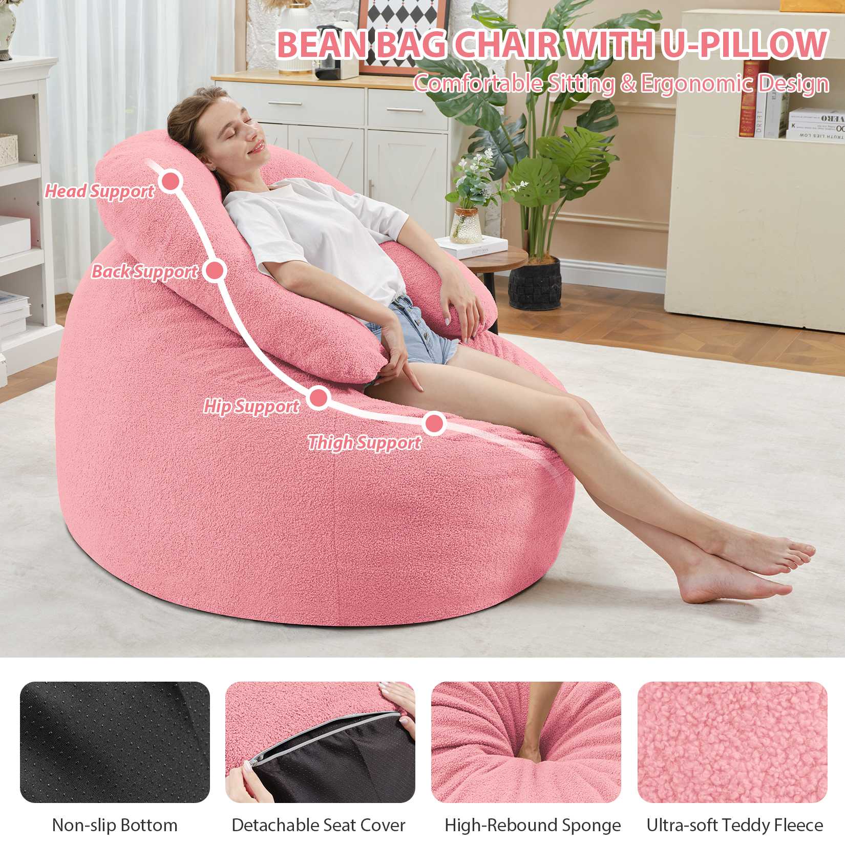 Bean Bag Chair with U-Shaped Pillow