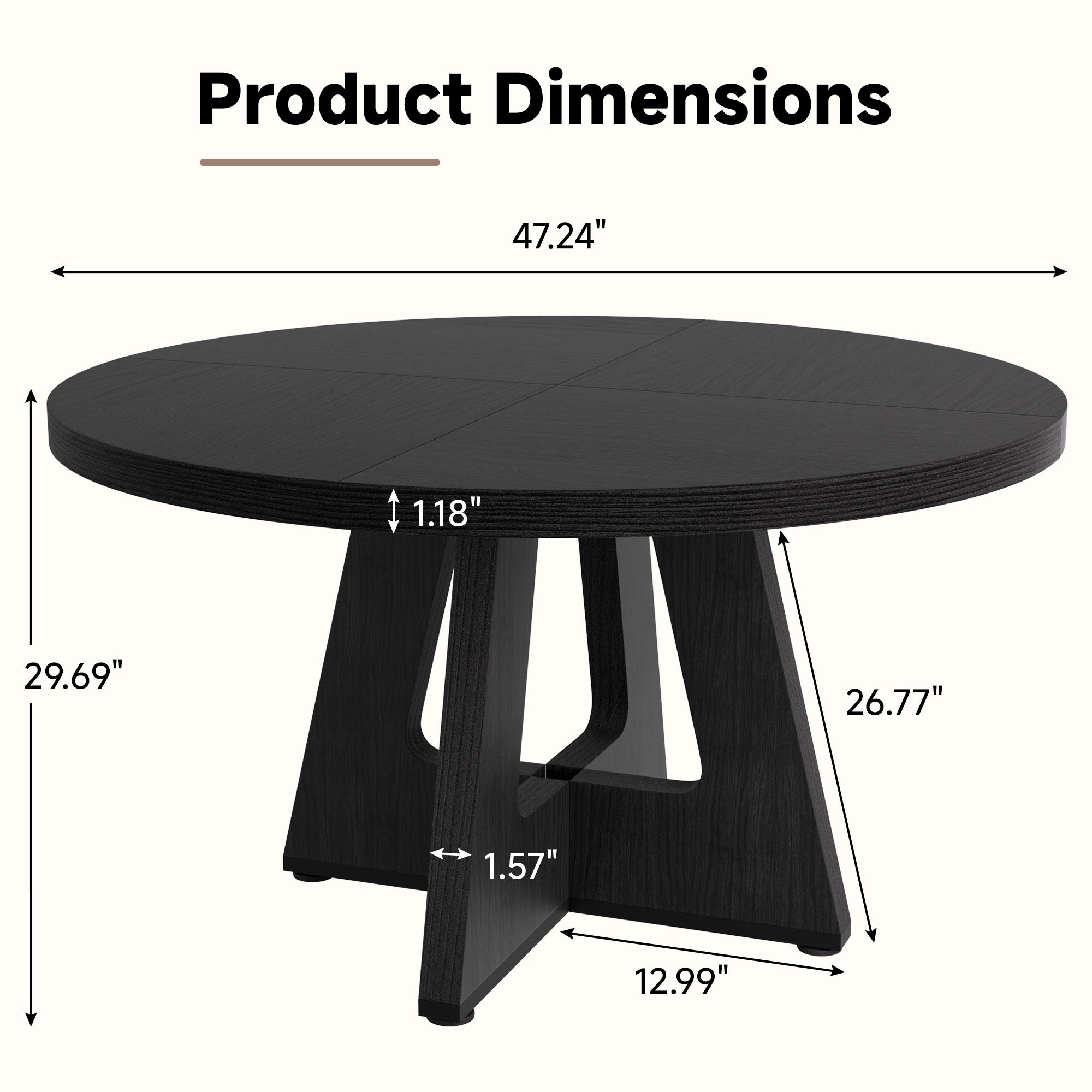 Round Dining Table for 4-6 People, 47" Dining Room Table with Wooden Pedestal Base for Kitchen, Dining Room, Table Only