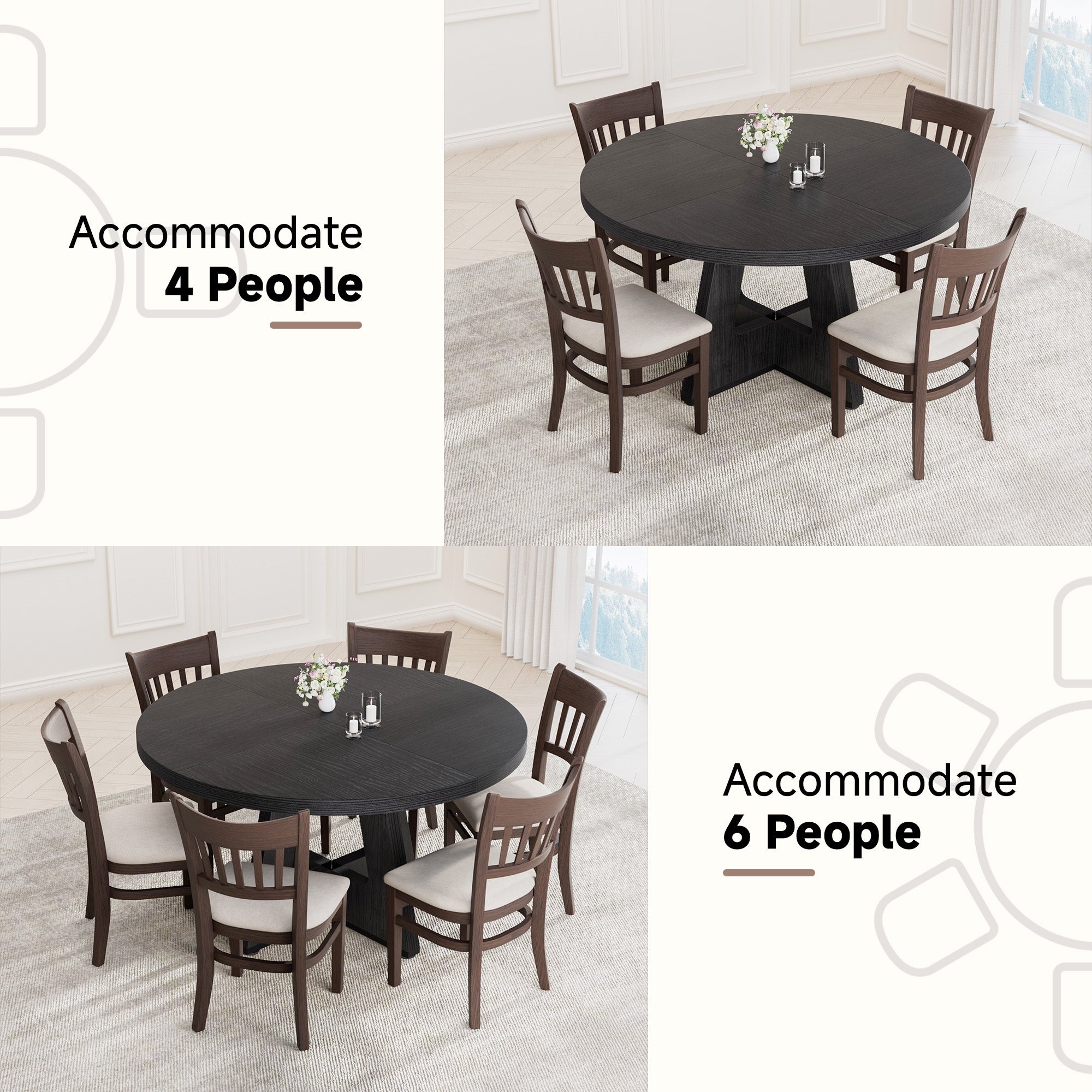 Round Dining Table for 4-6 People, 47" Dining Room Table with Wooden Pedestal Base for Kitchen, Dining Room, Table Only