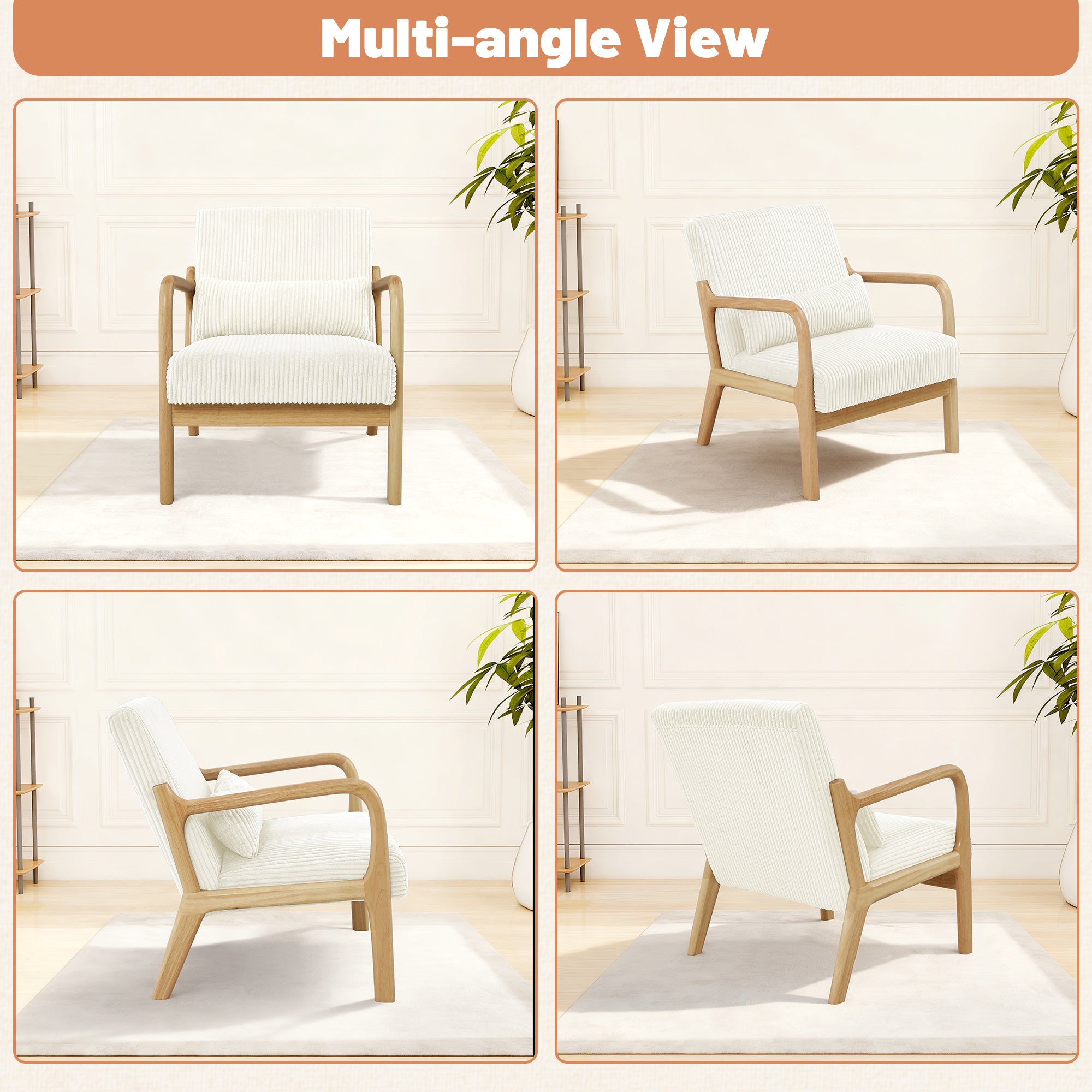 Mid-Century Accent Chair， Modern Armchair with Waist Cushion, Comfy Single Sitting Seat up to 450lbs