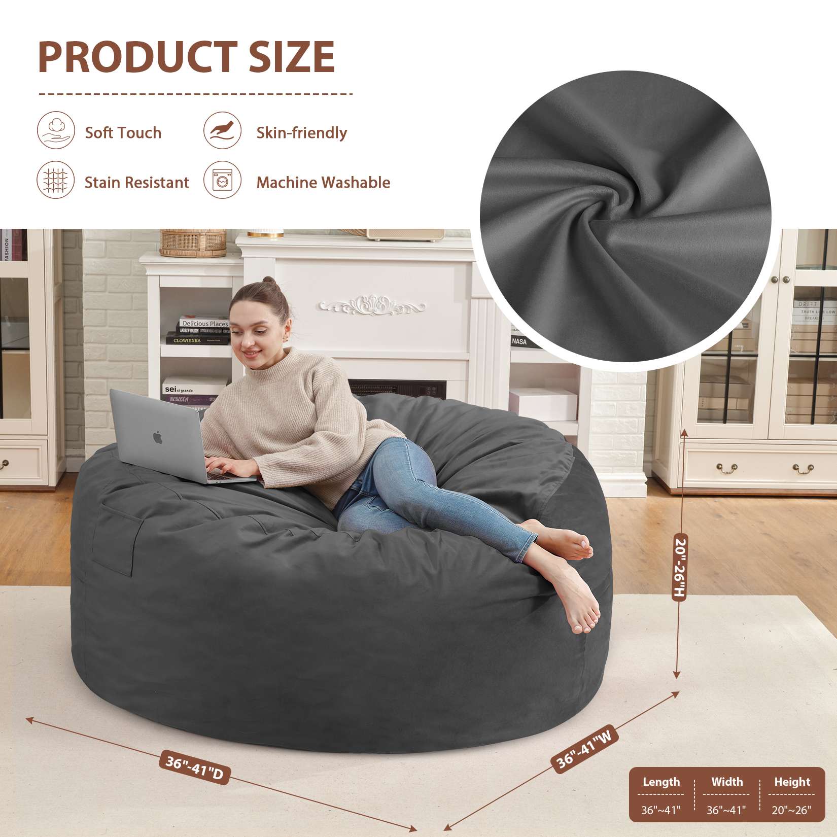 Avocahom Dutch Velvet Bean Bag Chair