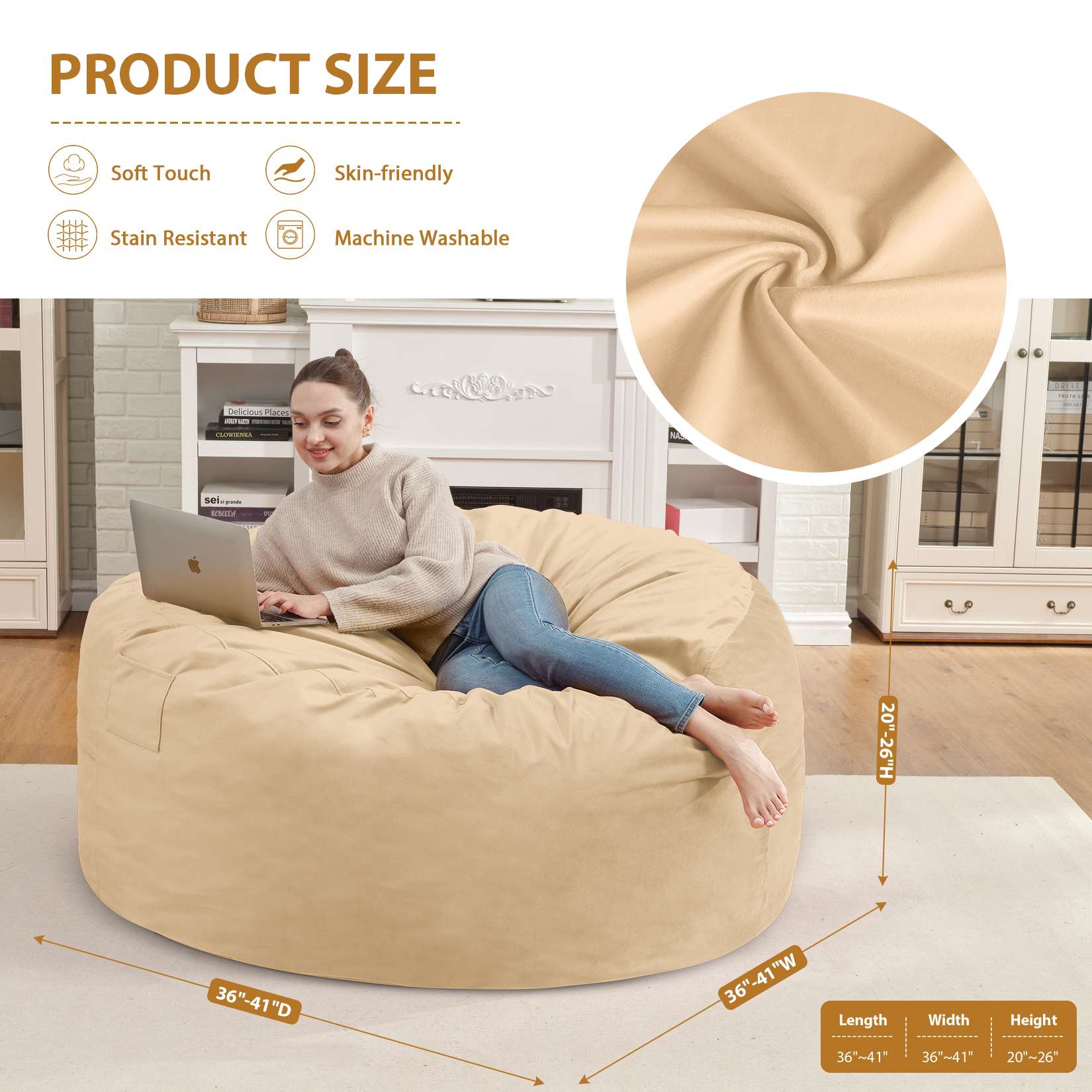 Avocahom Dutch Velvet Bean Bag Chair