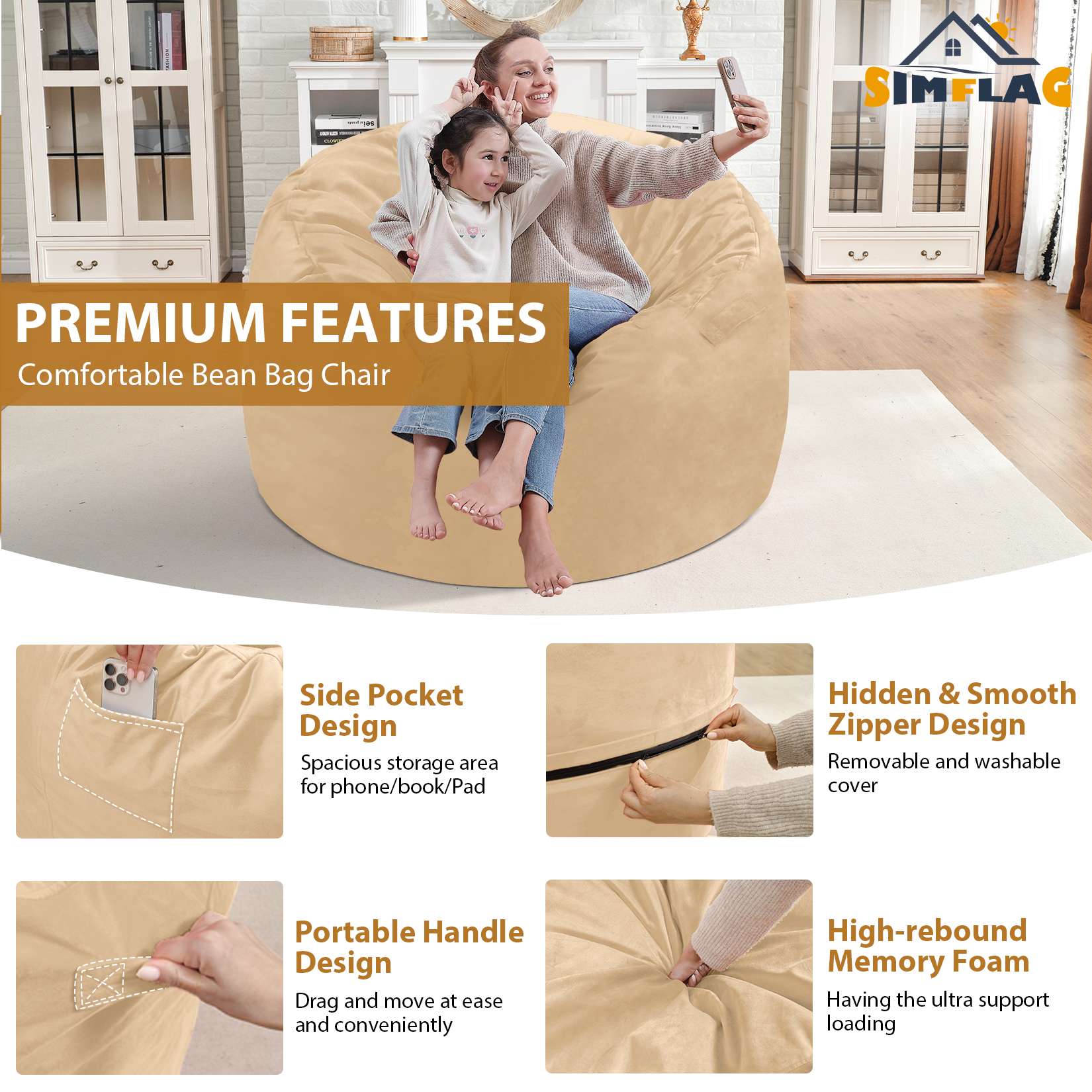 Avocahom Dutch Velvet Bean Bag Chair