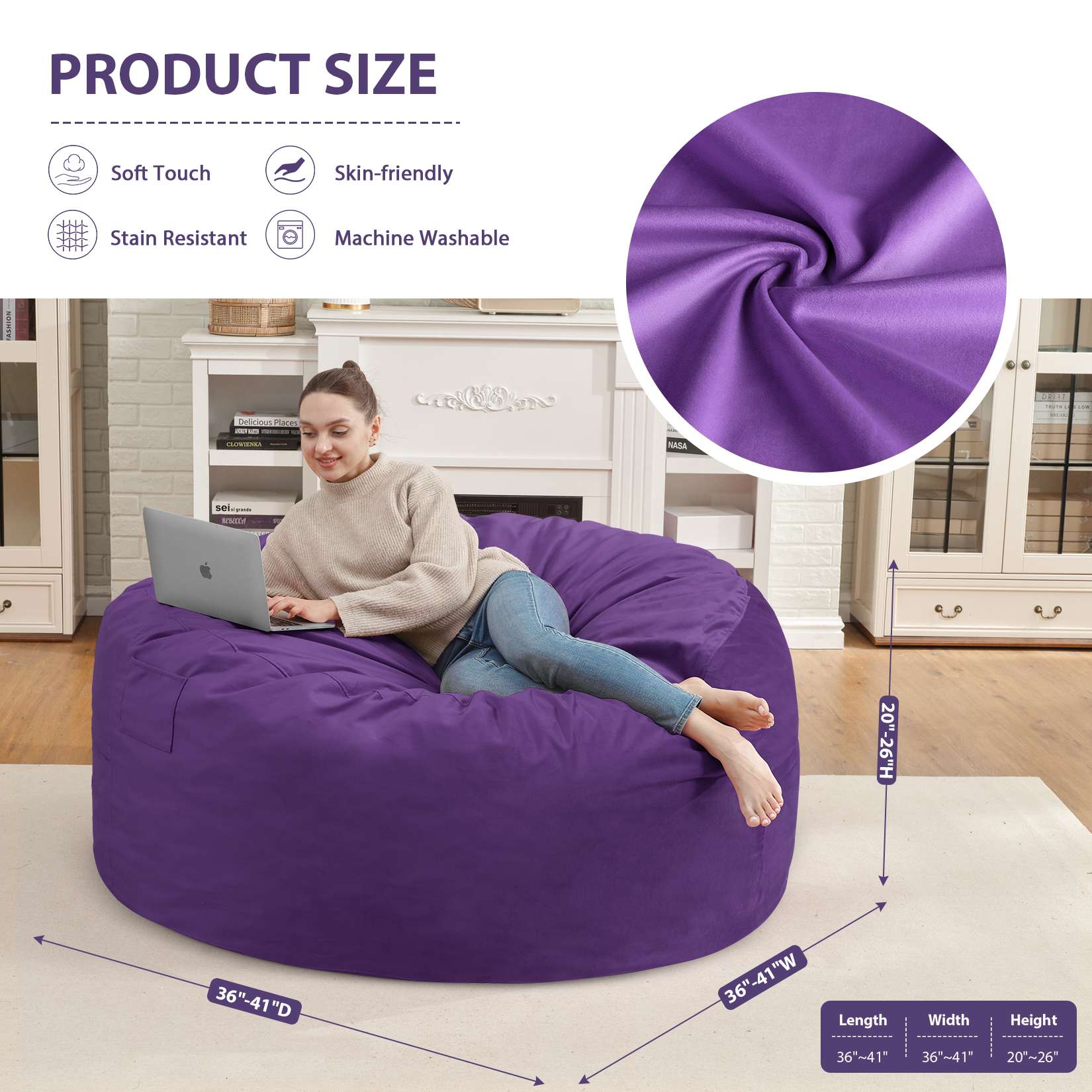 Avocahom Dutch Velvet Bean Bag Chair