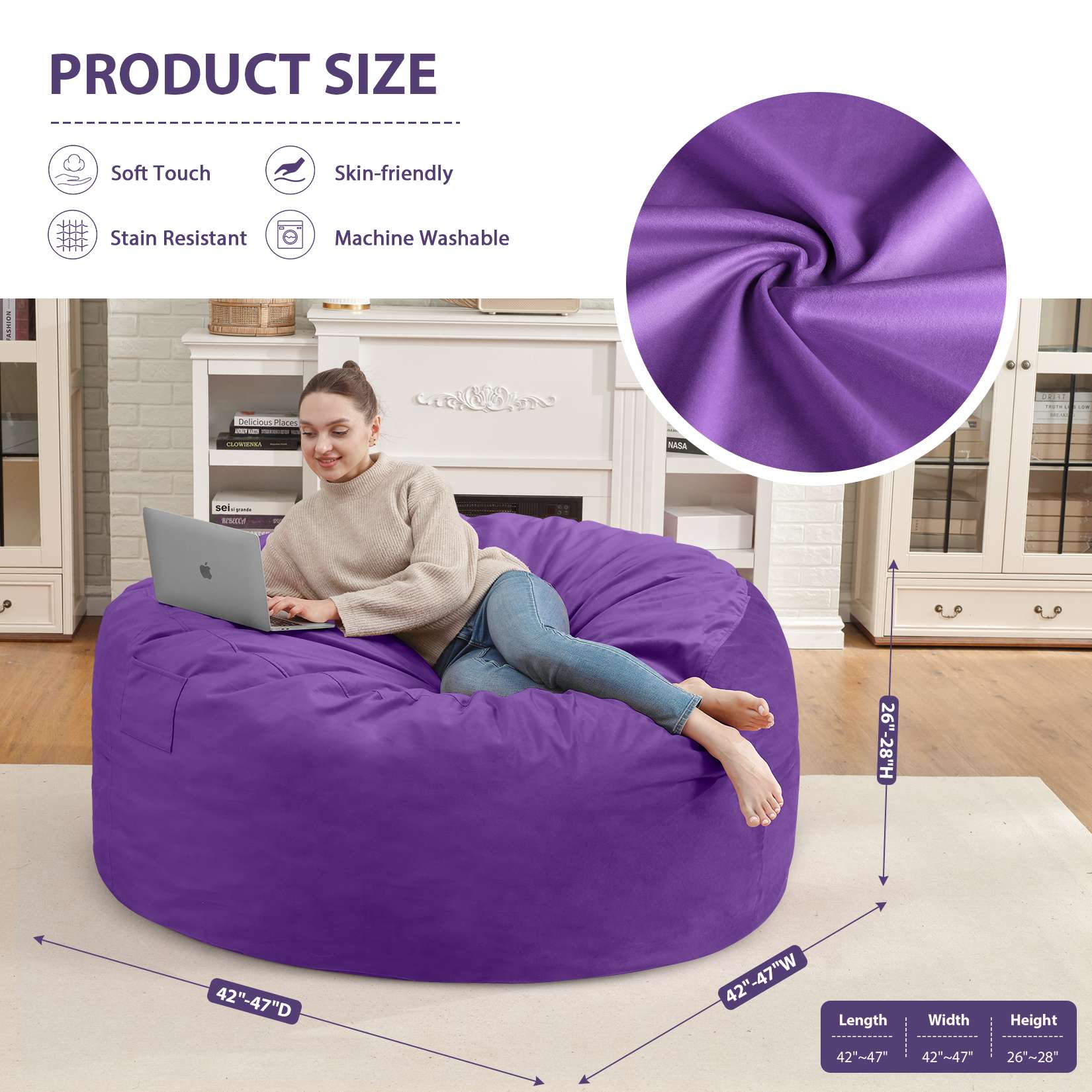 Avocahom Dutch Velvet Bean Bag Chair