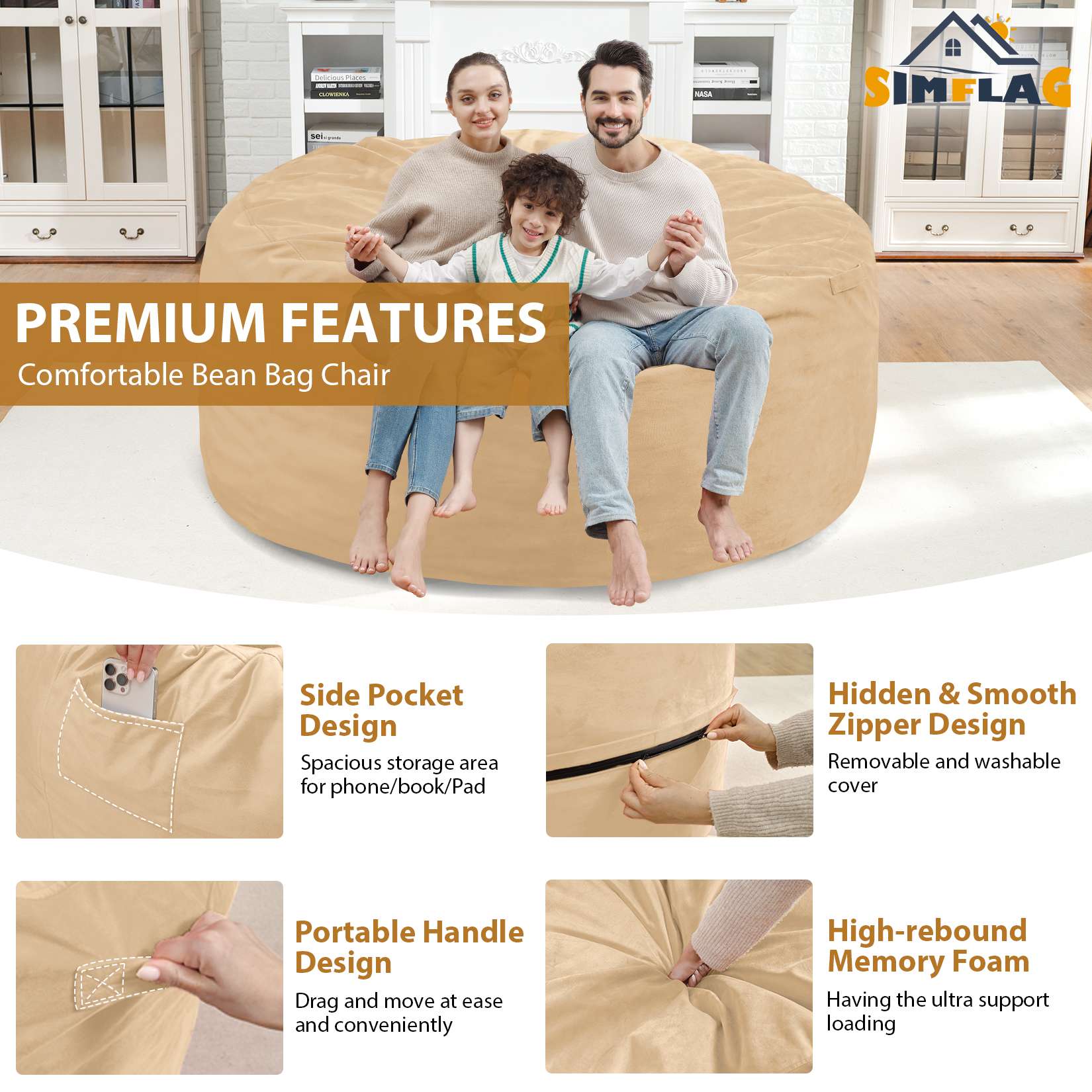 Avocahom Dutch Velvet Bean Bag Chair