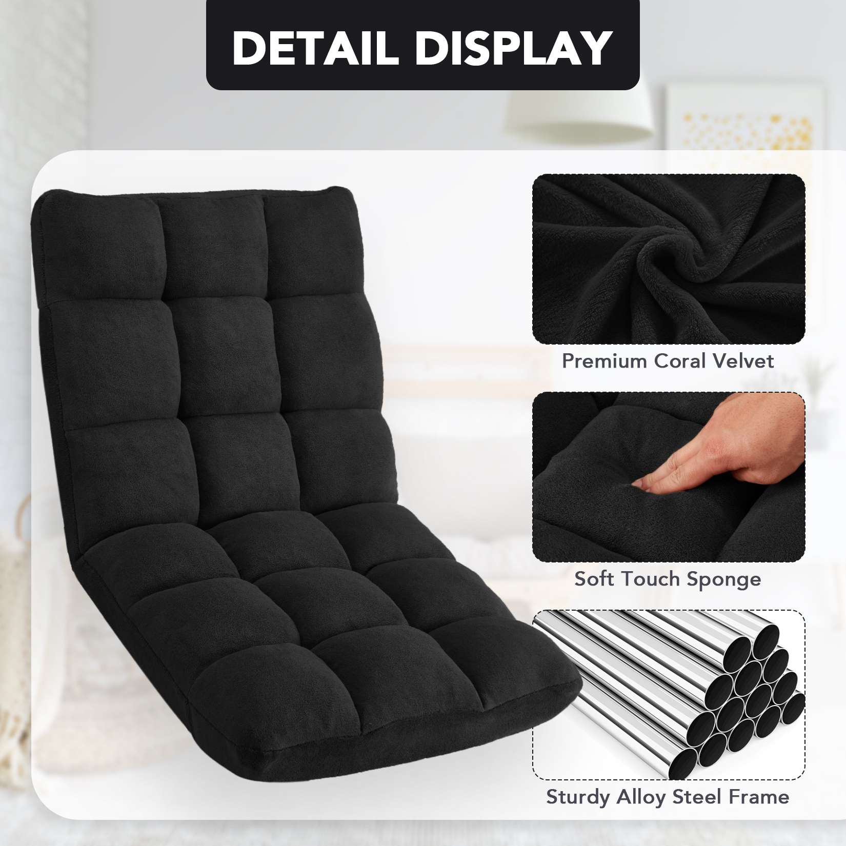 Folding Floor Chair with Back Support