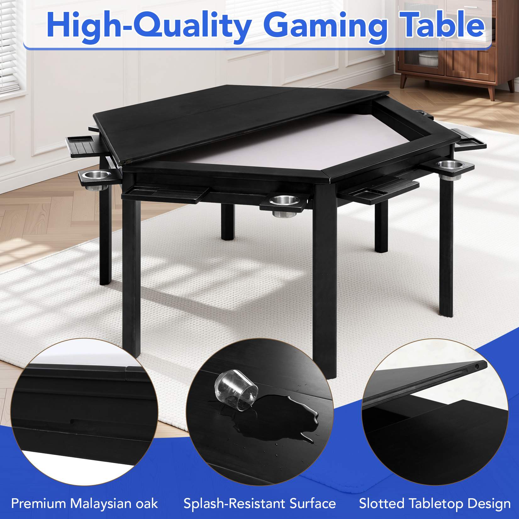 Avocahom Hexagonal Board Game Table for 4-6 with Removable Table Top