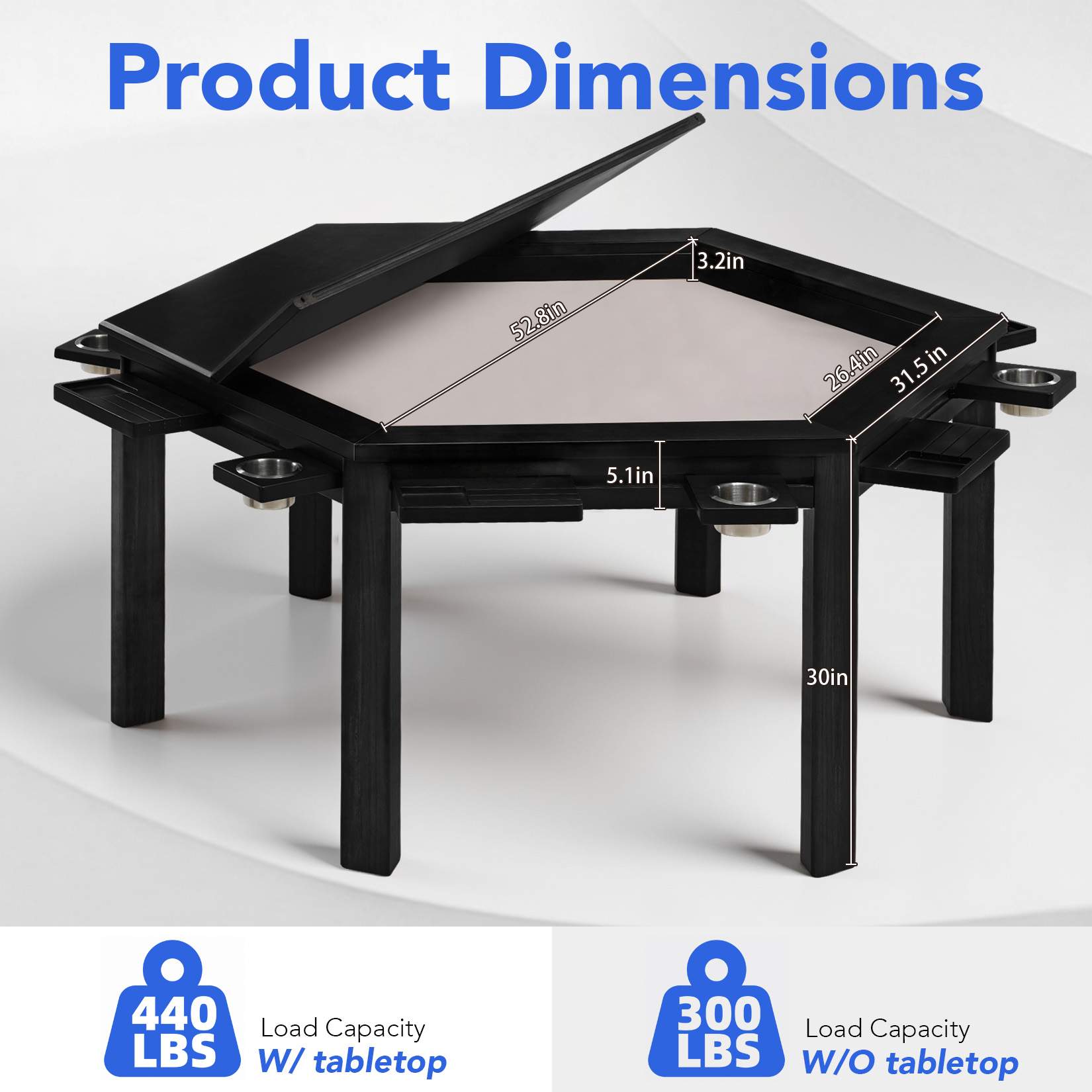 Avocahom Hexagonal Board Game Table for 4-6 with Removable Table Top