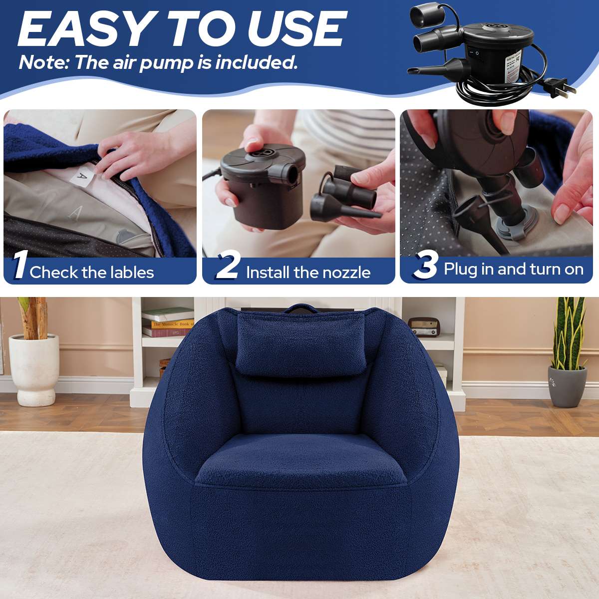 Inflatable Bean Bag Chair with Air Pump