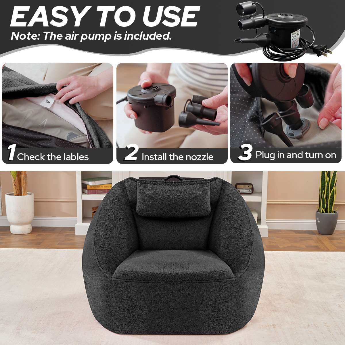 Inflatable Bean Bag Chair with Air Pump