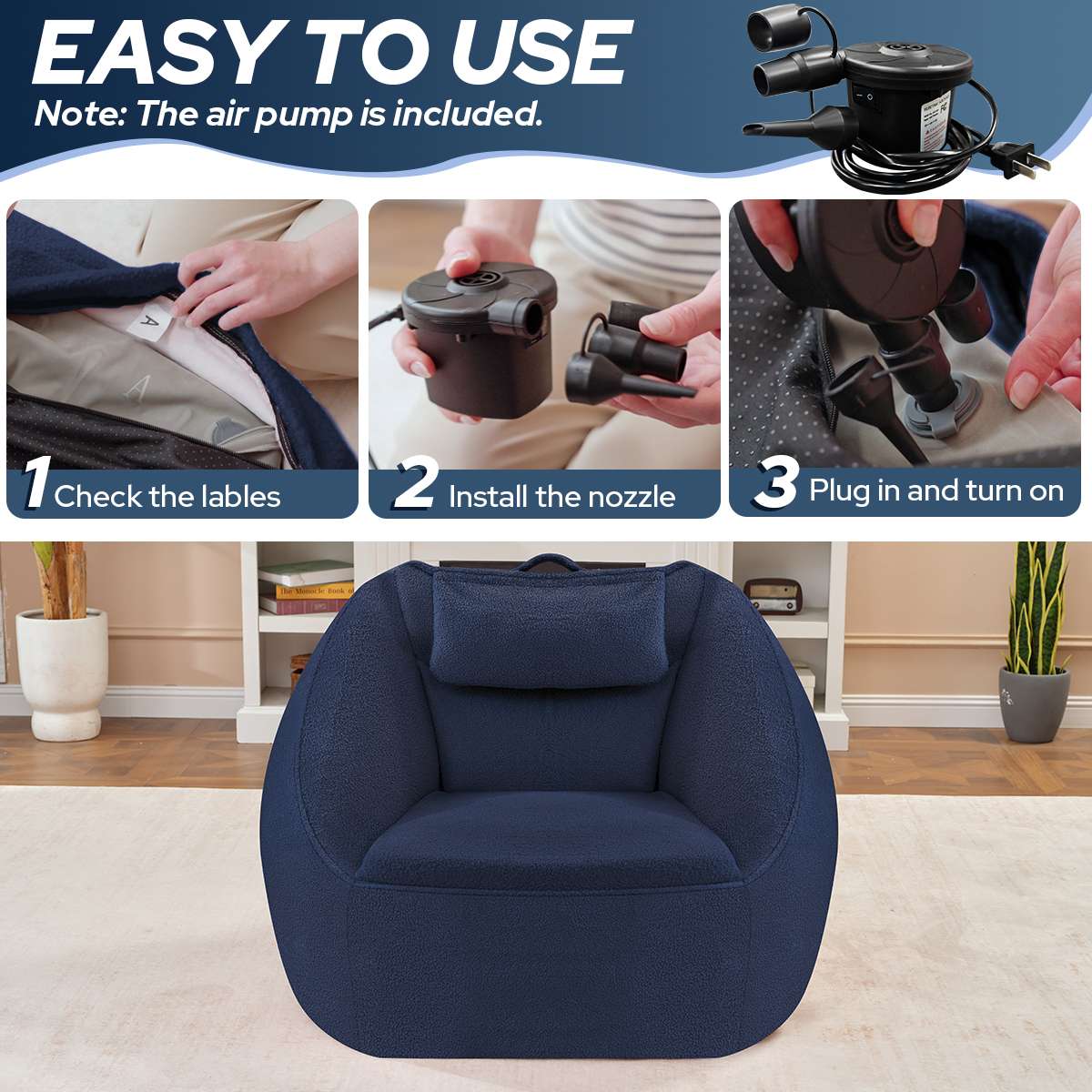 Inflatable Bean Bag Chair with Air Pump