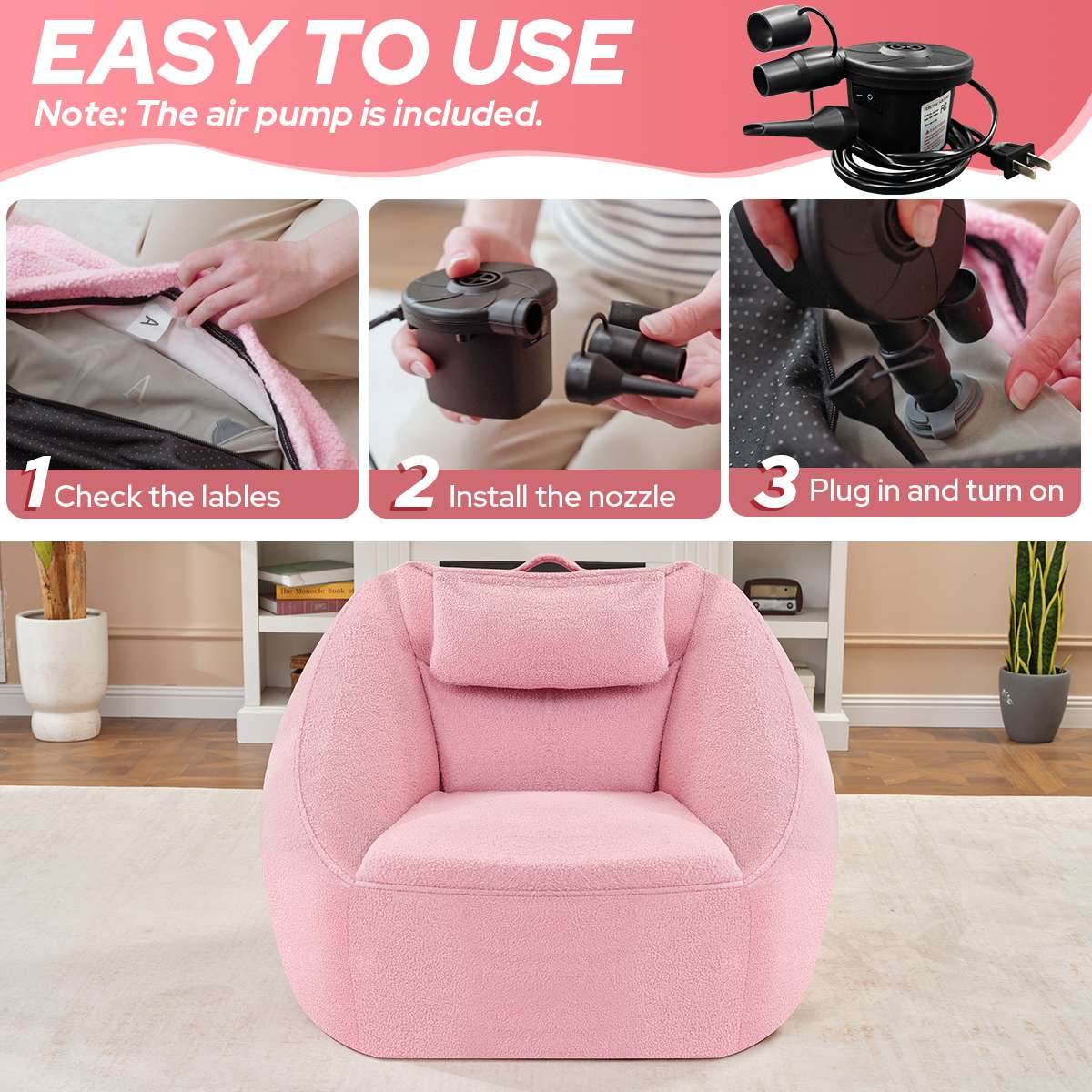 Inflatable Bean Bag Chair with Air Pump