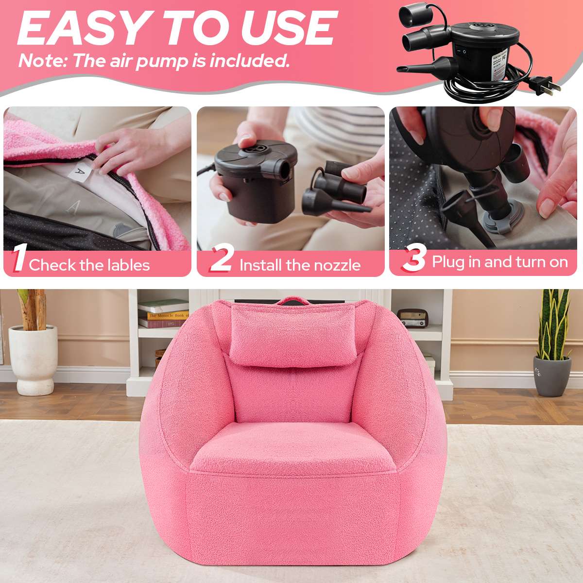 Inflatable Bean Bag Chair with Air Pump