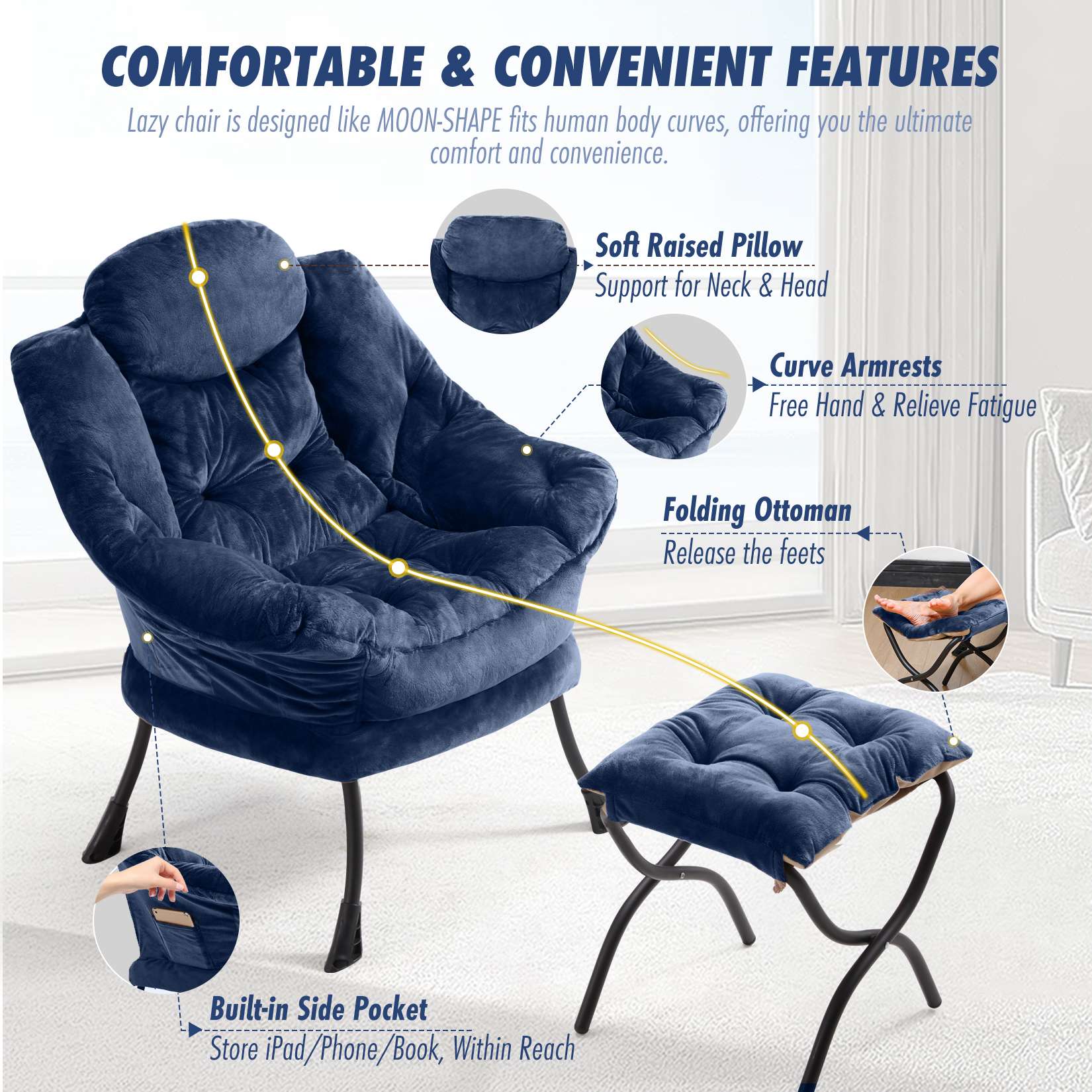 Avocahom Lazy Chair with Folding Ottoman